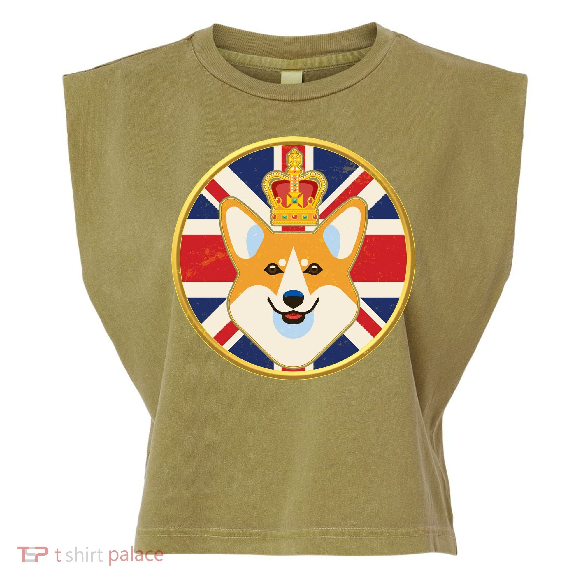 Queen Corgi Platinum Jubilee Emblem Garment-Dyed Women's Muscle Tee