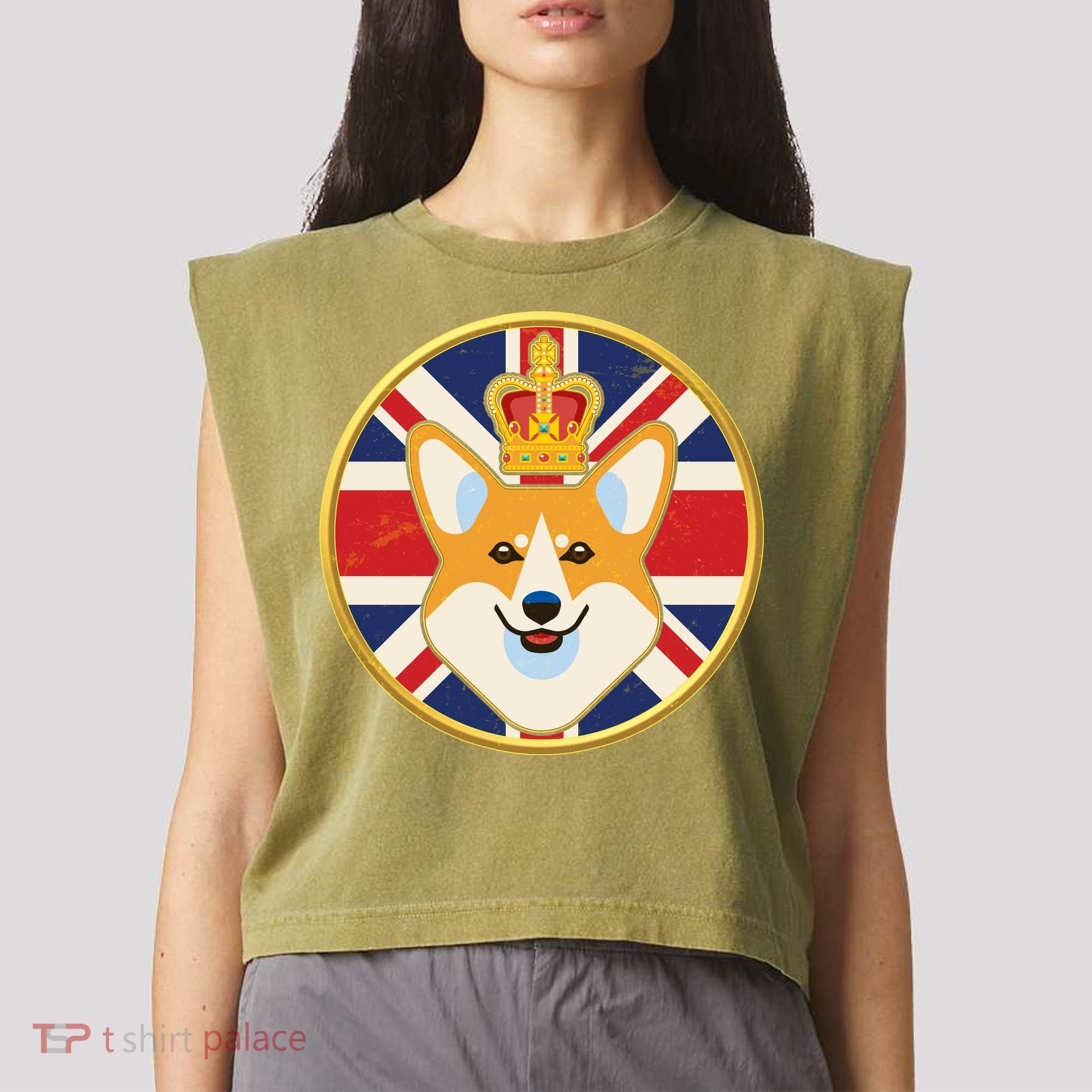 Queen Corgi Platinum Jubilee Emblem Garment-Dyed Women's Muscle Tee