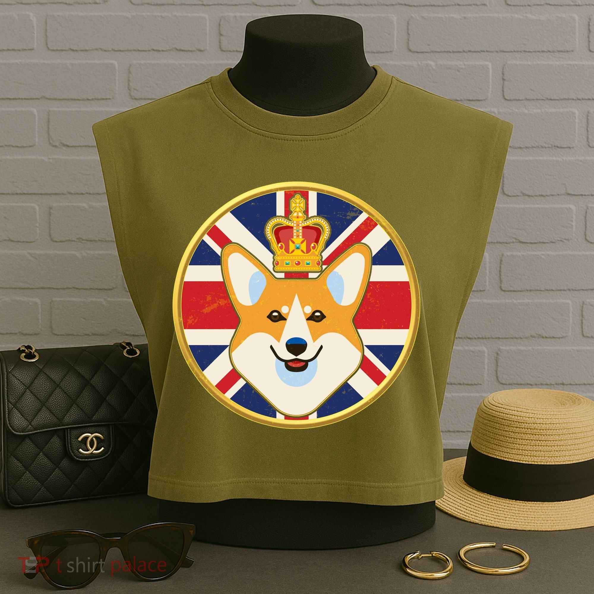 Queen Corgi Platinum Jubilee Emblem Garment-Dyed Women's Muscle Tee