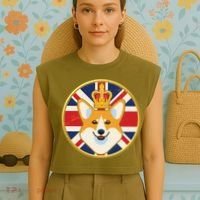 Queen Corgi Platinum Jubilee Emblem Garment-Dyed Women's Muscle Tee thumb 4