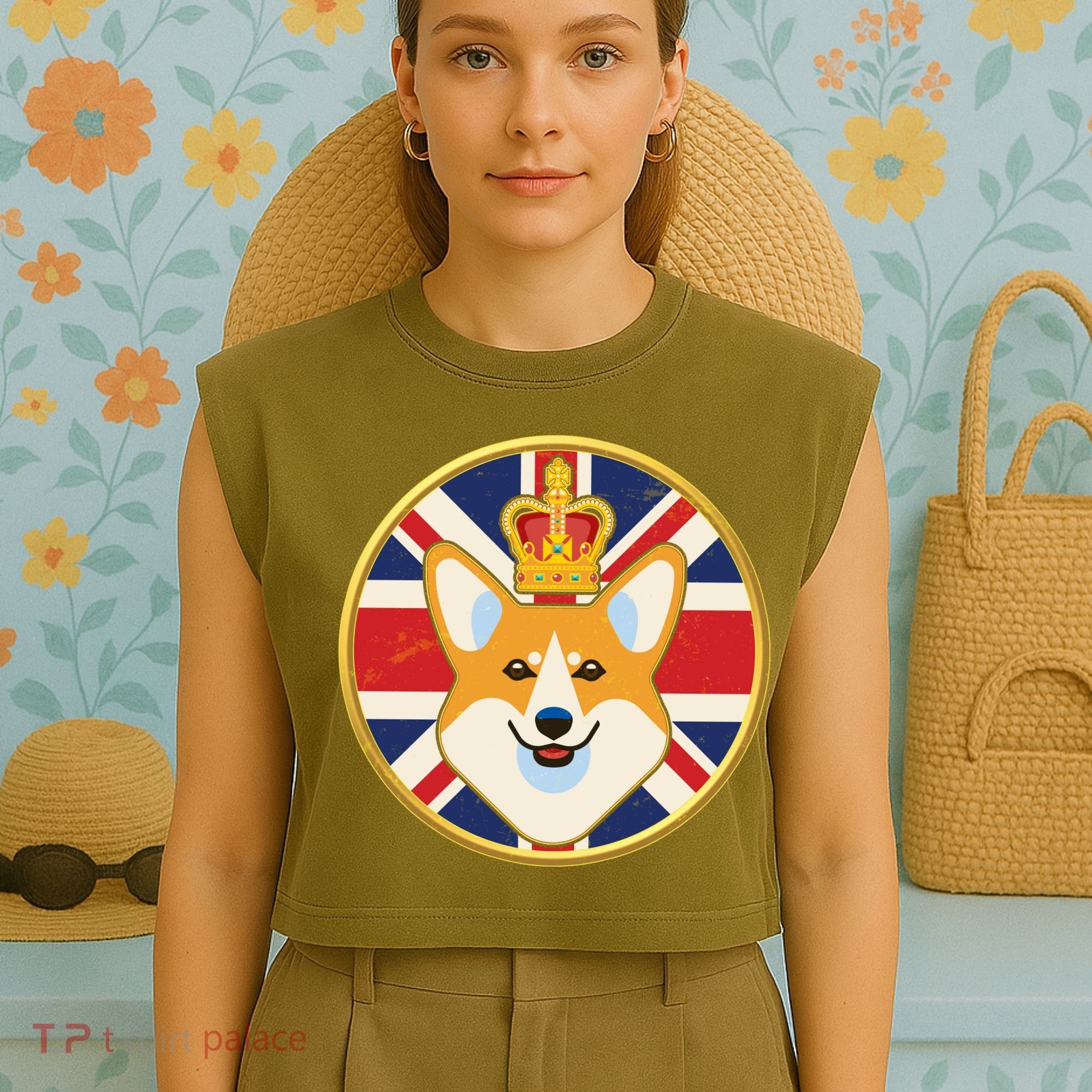 Queen Corgi Platinum Jubilee Emblem Garment-Dyed Women's Muscle Tee