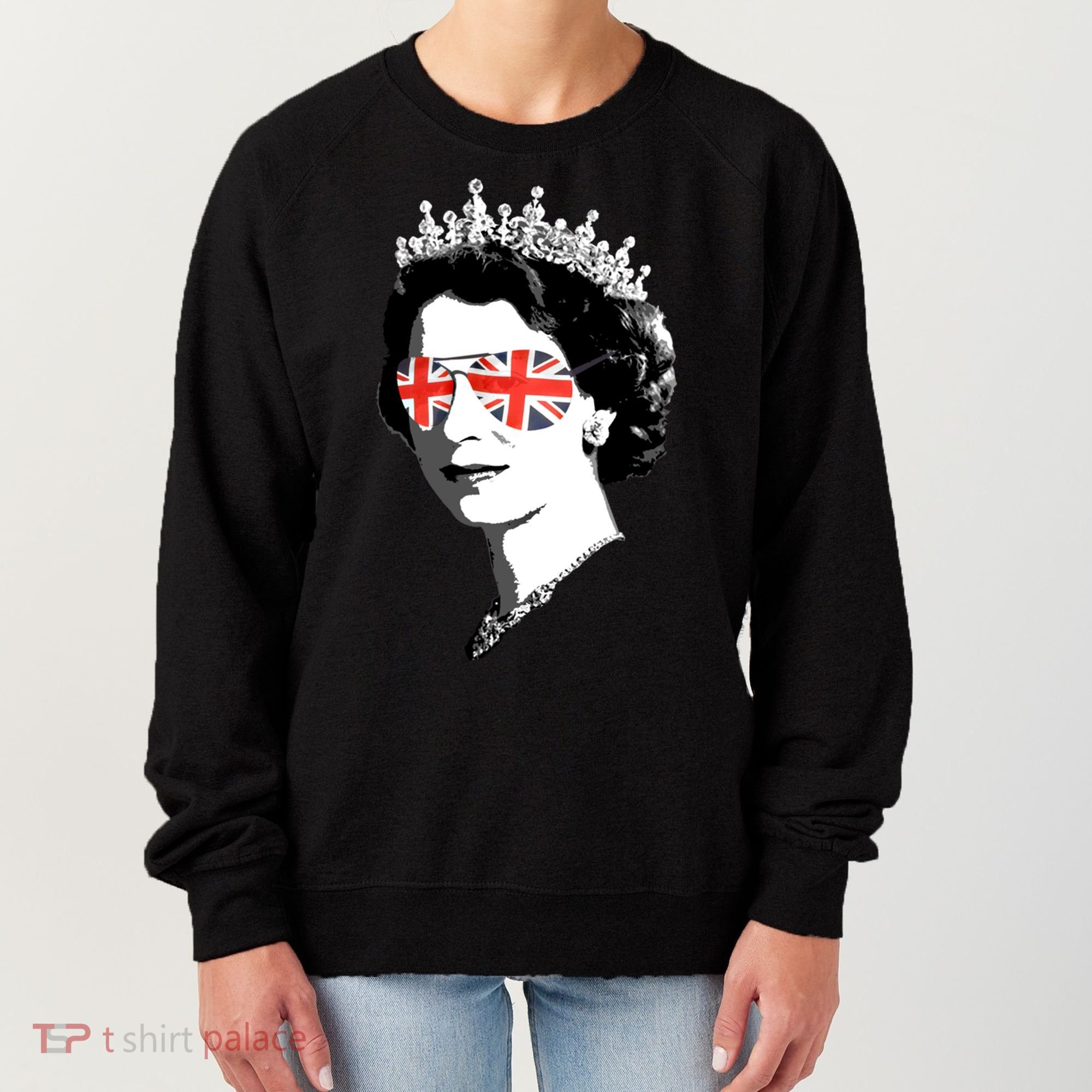 Queen Elizabeth Ii Sunglasses British Crown Union Jack Meme Gift Women's Sweatshirt