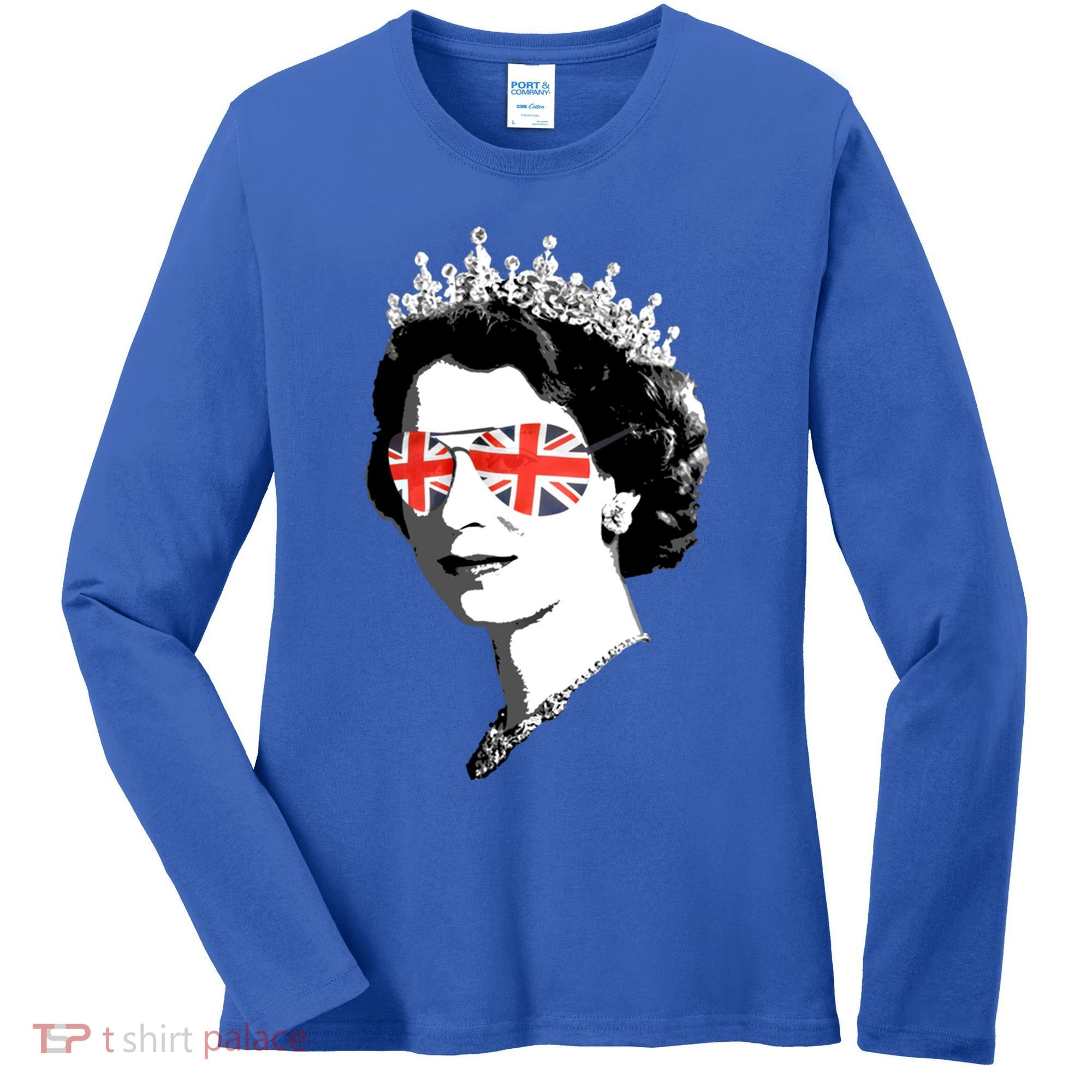 Queen Elizabeth Ii Sunglasses British Crown Union Jack Meme Gift Women's Long Sleeve Shirt