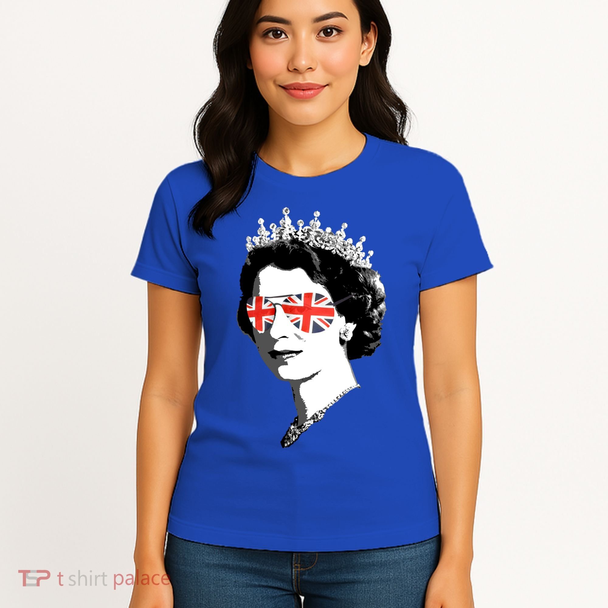 Queen Elizabeth Ii Sunglasses British Crown Union Jack Meme Gift Women's T-Shirt