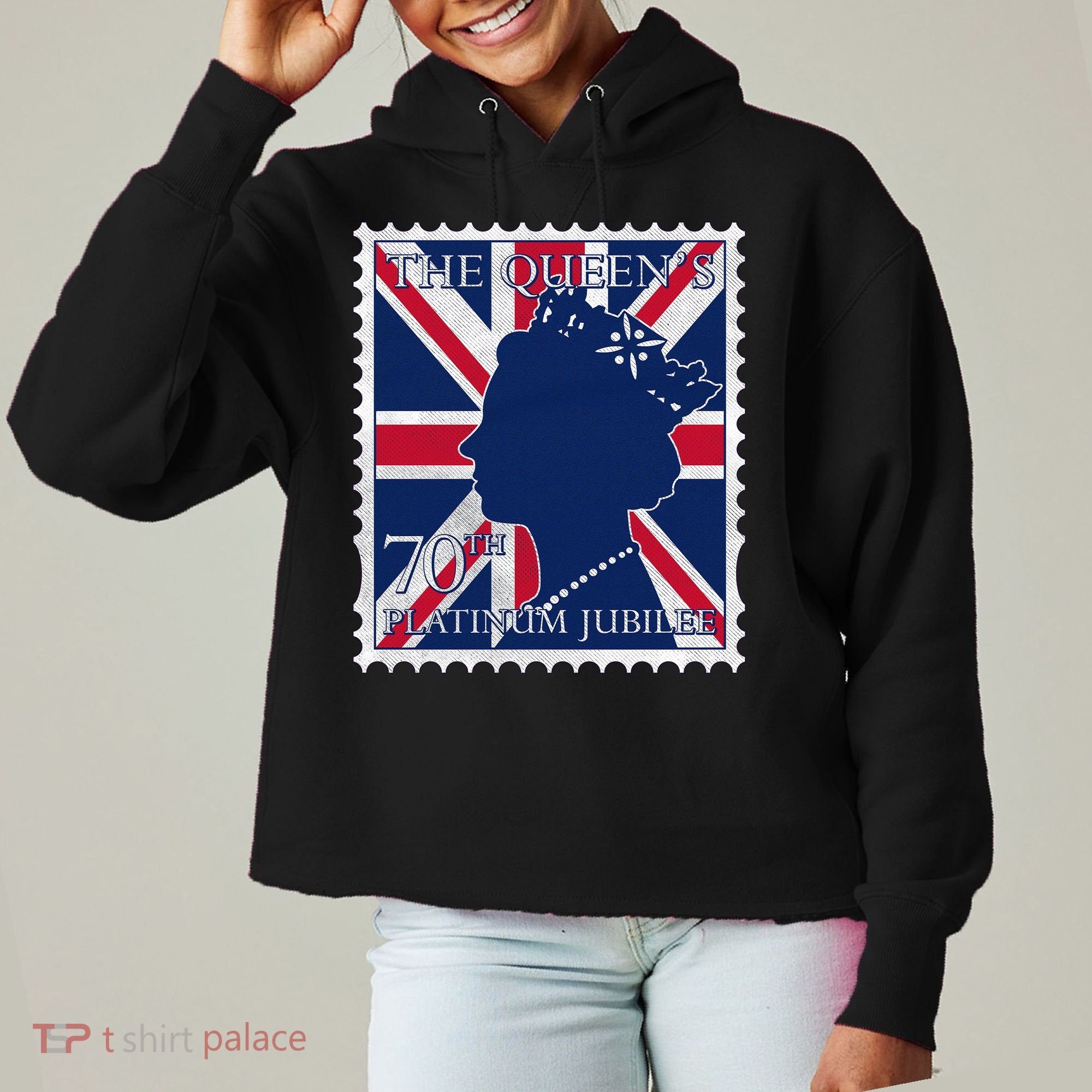 Queen Elizabeth Platinum Jubilee Celebration Queens 70th Anniversary Union Jack Ladies Heavyweight Boxy Pullover Hoodie