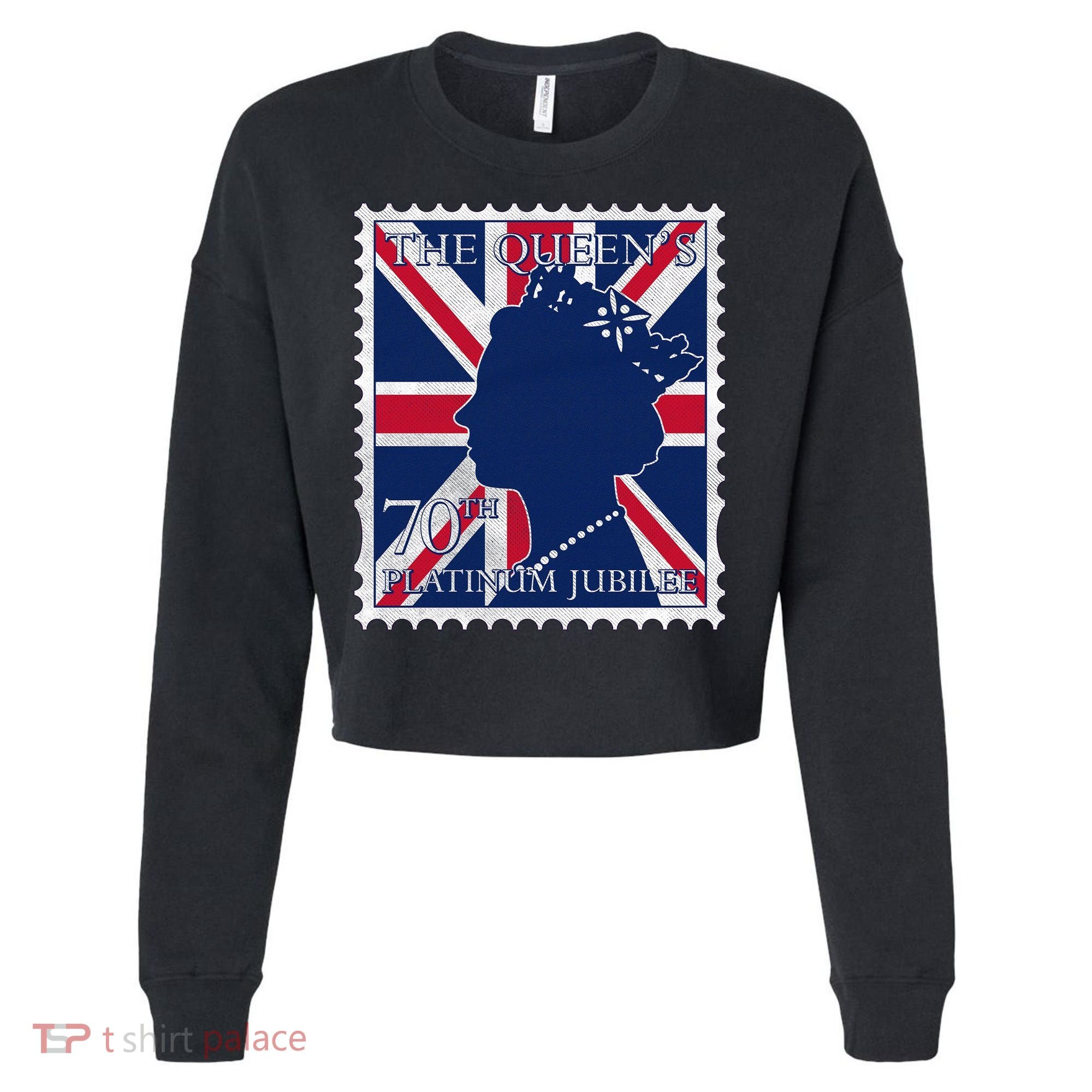Queen Elizabeth Platinum Jubilee Celebration Queens 70th Anniversary Union Jack Cropped Pullover Crew