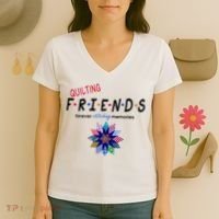 Quilting Friends Forever Stitching Memories Funny Quilting Women's V-Neck T-Shirt thumb 3
