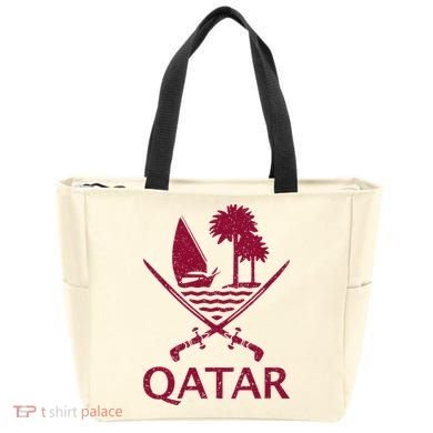 Qatar Flag Qatari Emblem Arms Tote Bag