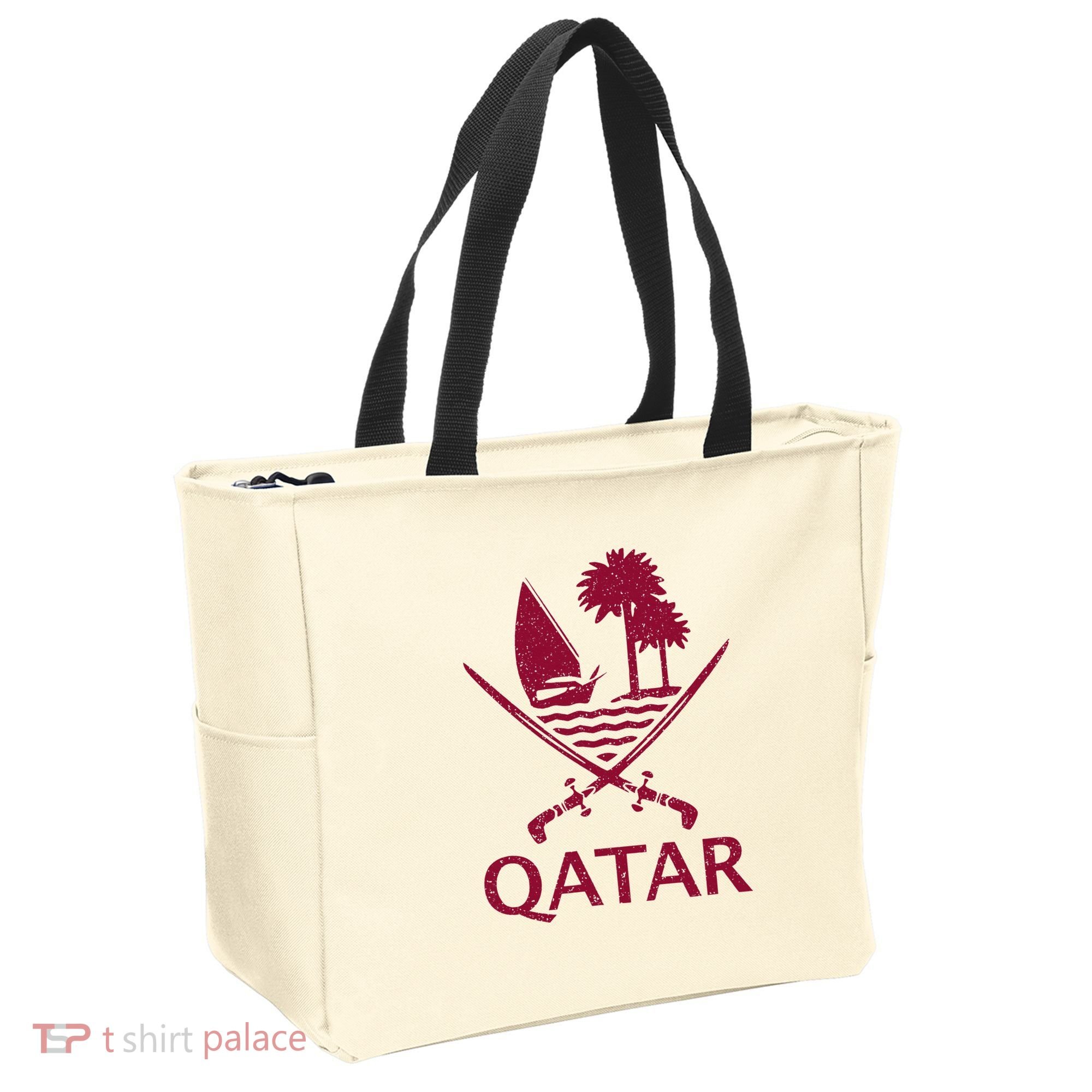Qatar Flag Qatari Emblem Arms Tote Bag