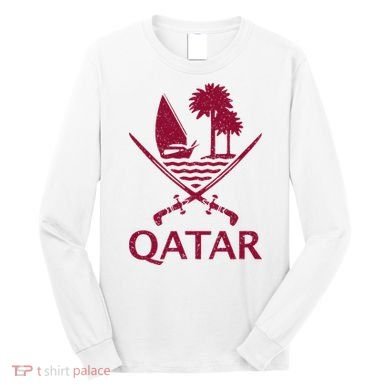 Qatar Flag Qatari Emblem Arms Long Sleeve Shirt