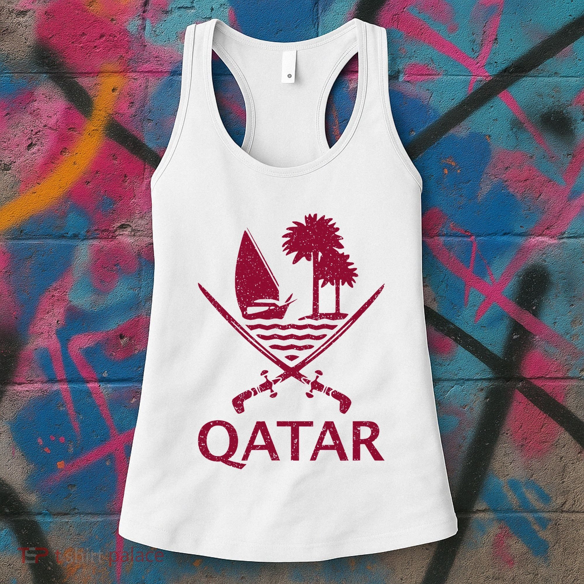 Qatar Flag Qatari Emblem Arms Women's Tank Top