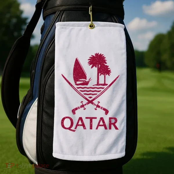 Qatar Flag Qatari Emblem Arms Golf Towel
