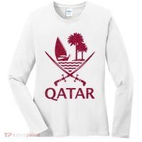 Qatar Flag Qatari Emblem Arms Women's Long Sleeve Shirt thumb 0