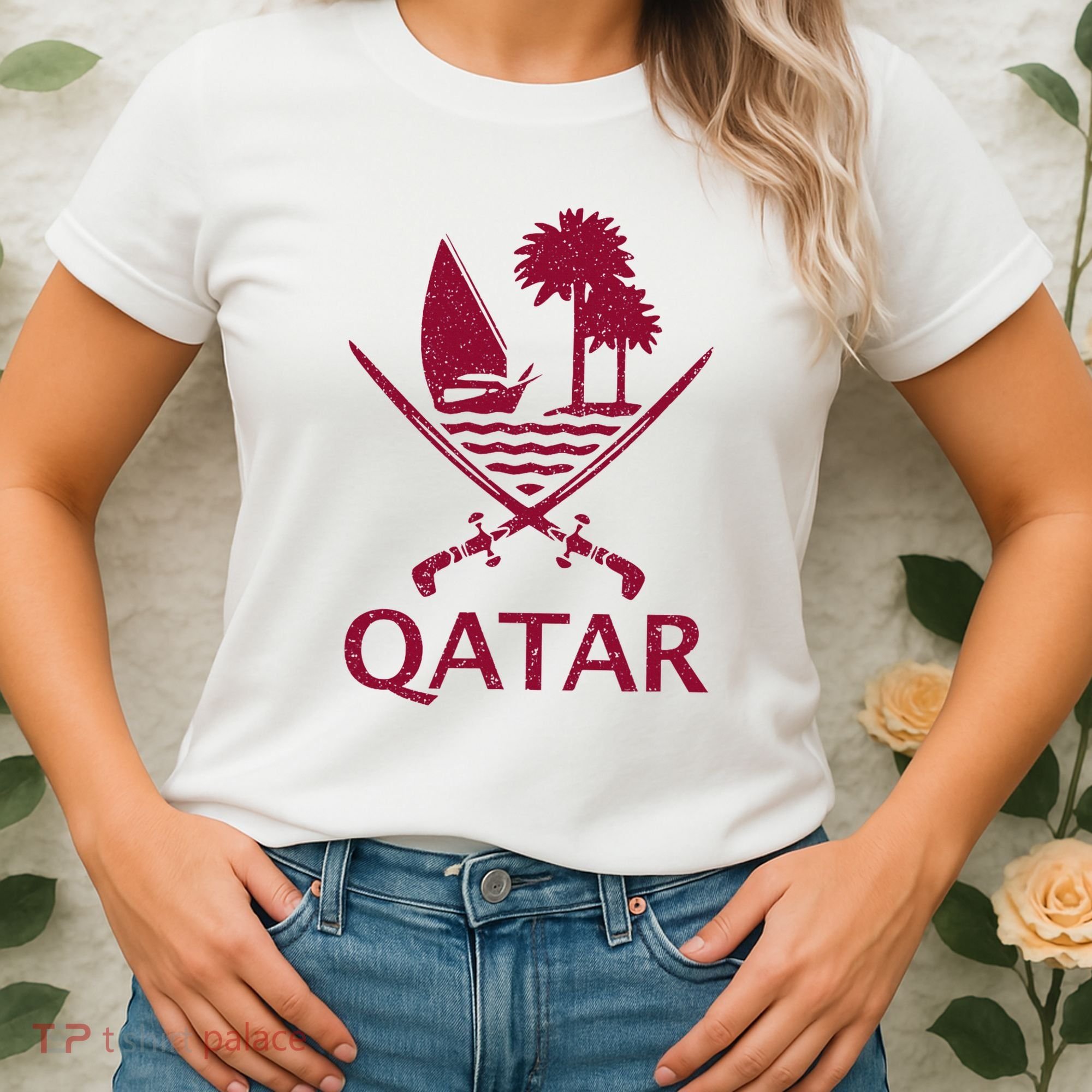 Qatar Flag Qatari Emblem Arms Women's T-Shirt