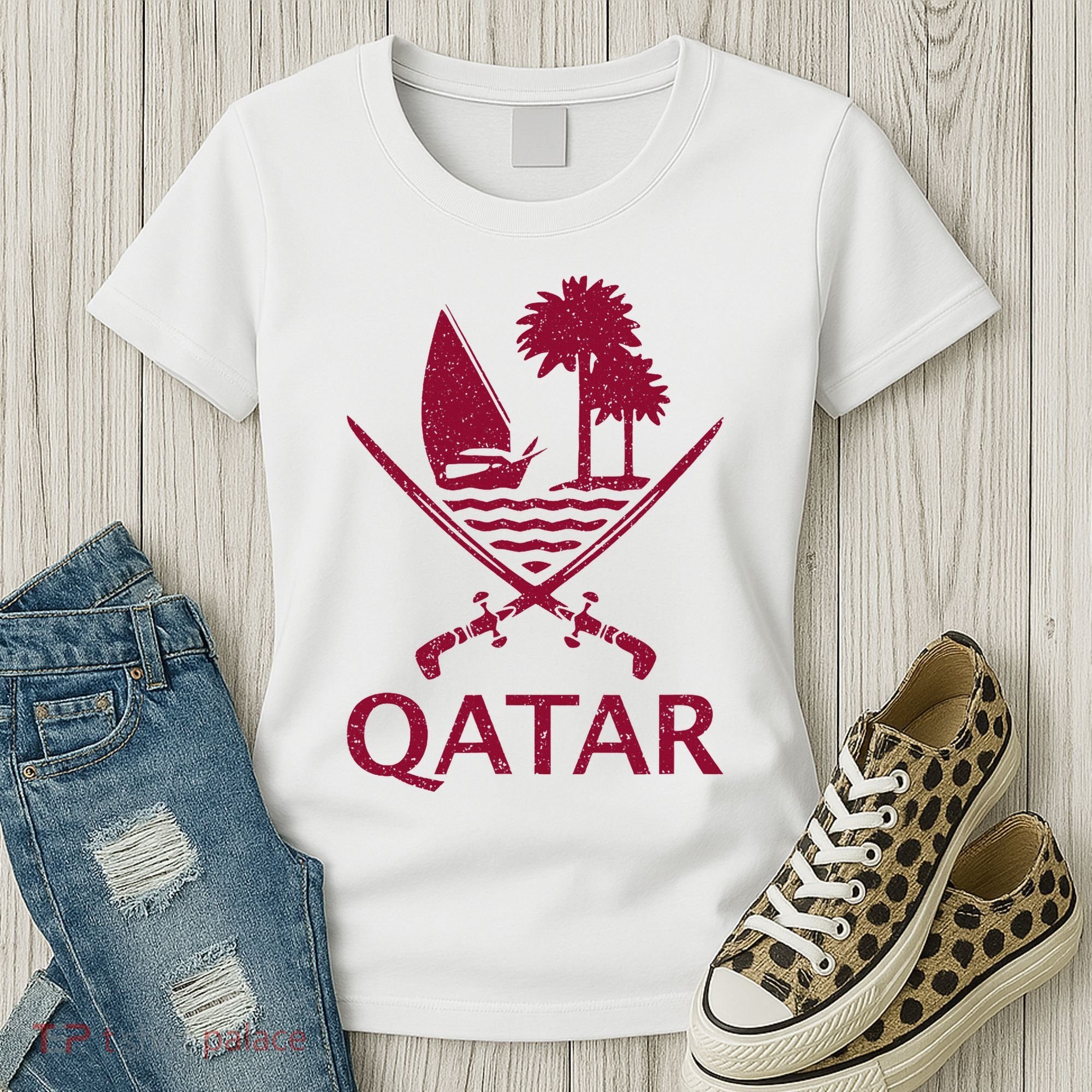 Qatar Flag Qatari Emblem Arms Women's T-Shirt