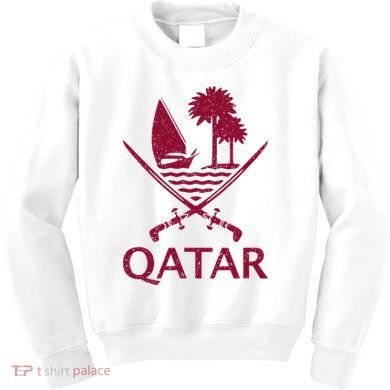 Qatar Flag Qatari Emblem Arms Kids Sweatshirt