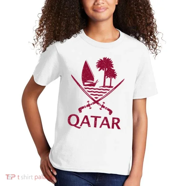Qatar Flag Qatari Emblem Arms Kids T-Shirt