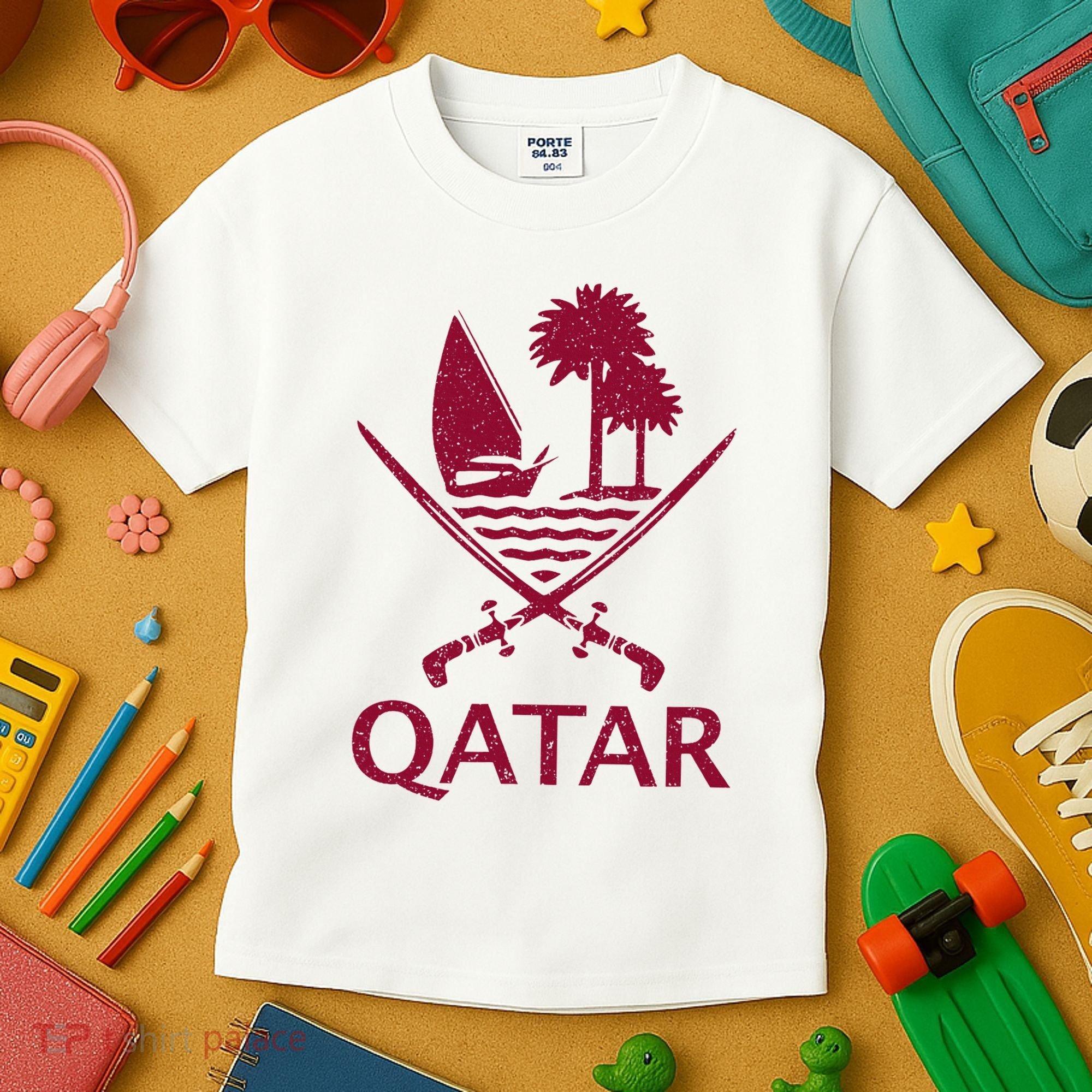 Qatar Flag Qatari Emblem Arms Kids T-Shirt