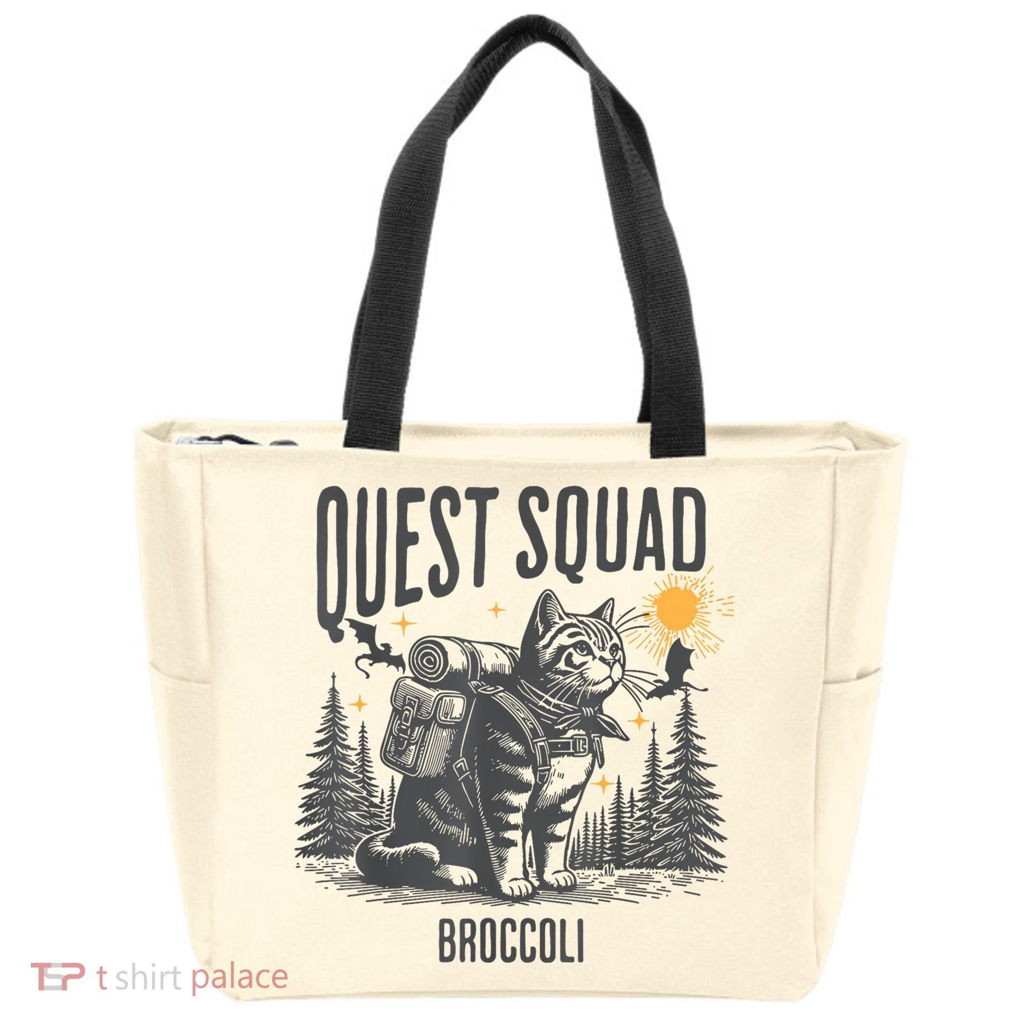 Quest Fantasy Squad Broccoli Funny Cat Tote Bag