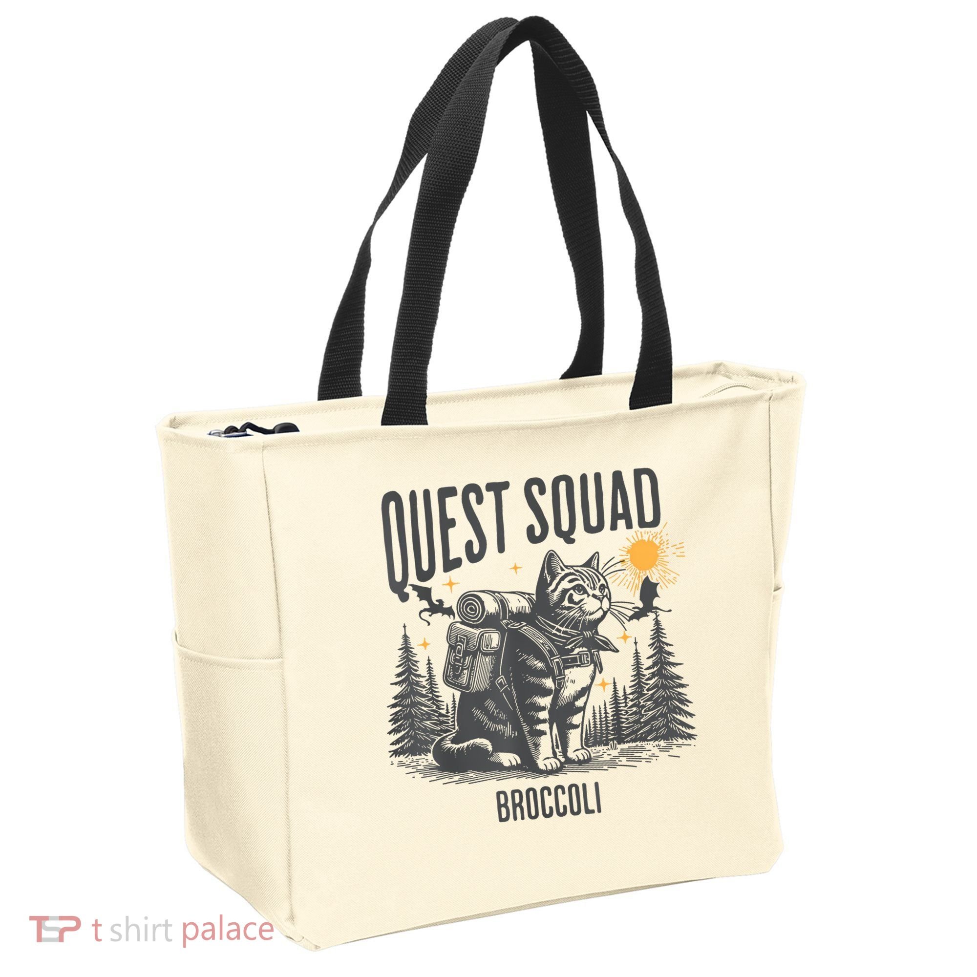Quest Fantasy Squad Broccoli Funny Cat Tote Bag