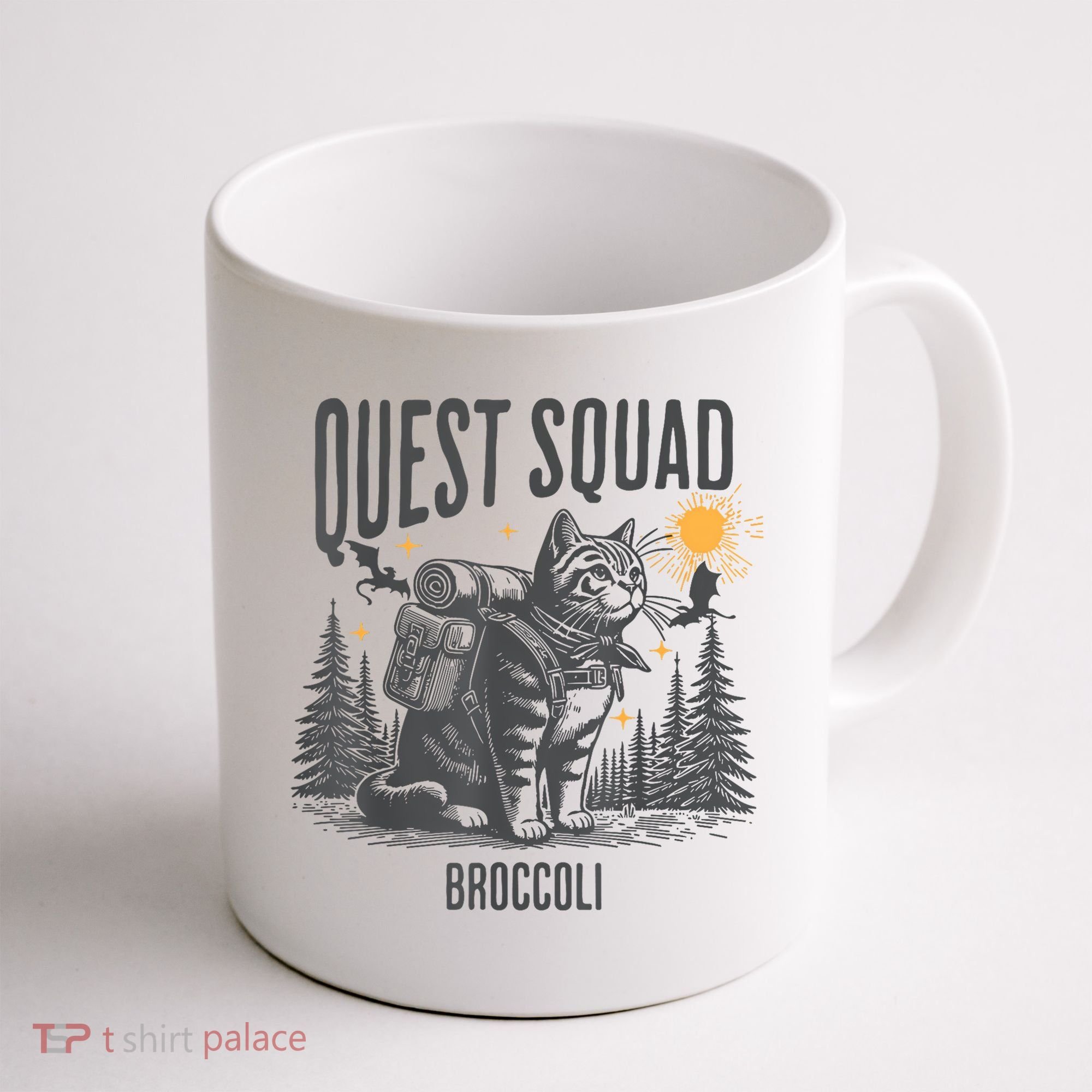 Quest Fantasy Squad Broccoli Funny Cat Coffee Mug