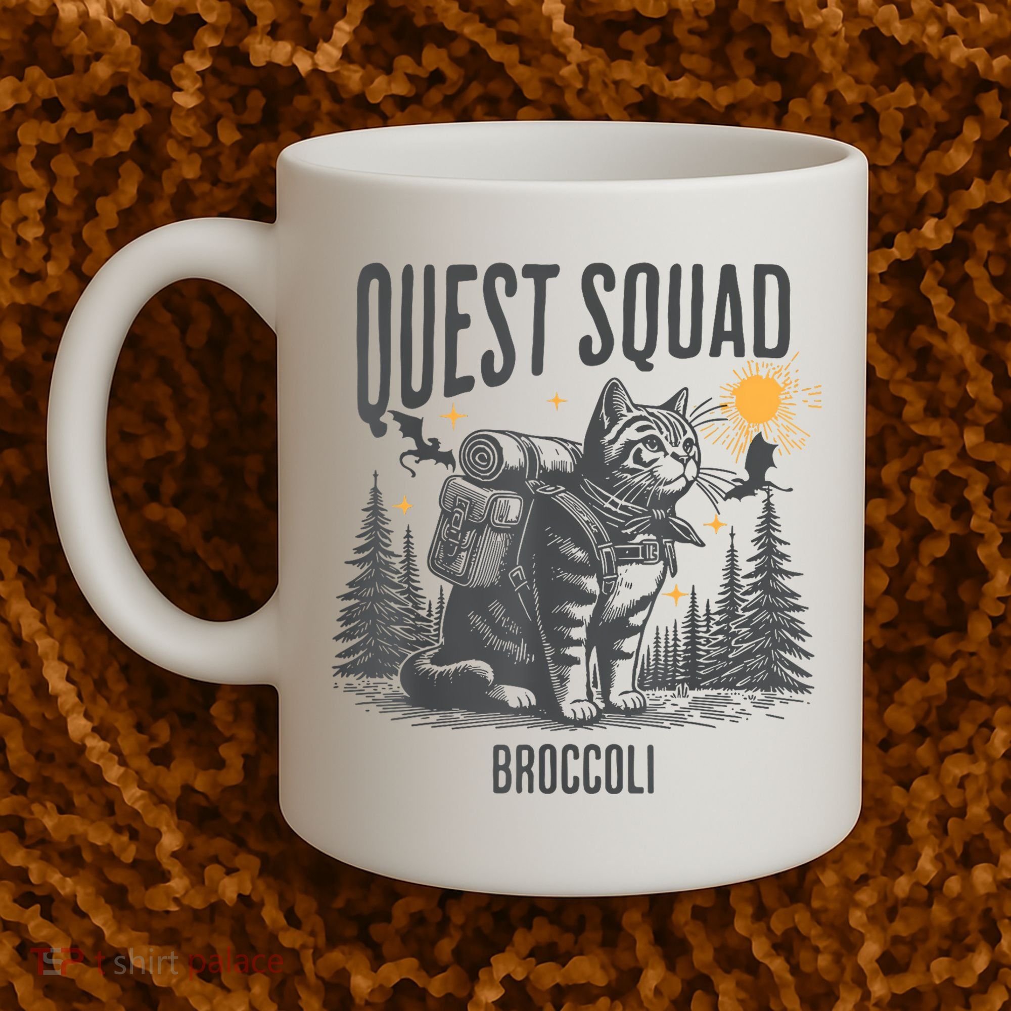 Quest Fantasy Squad Broccoli Funny Cat Coffee Mug