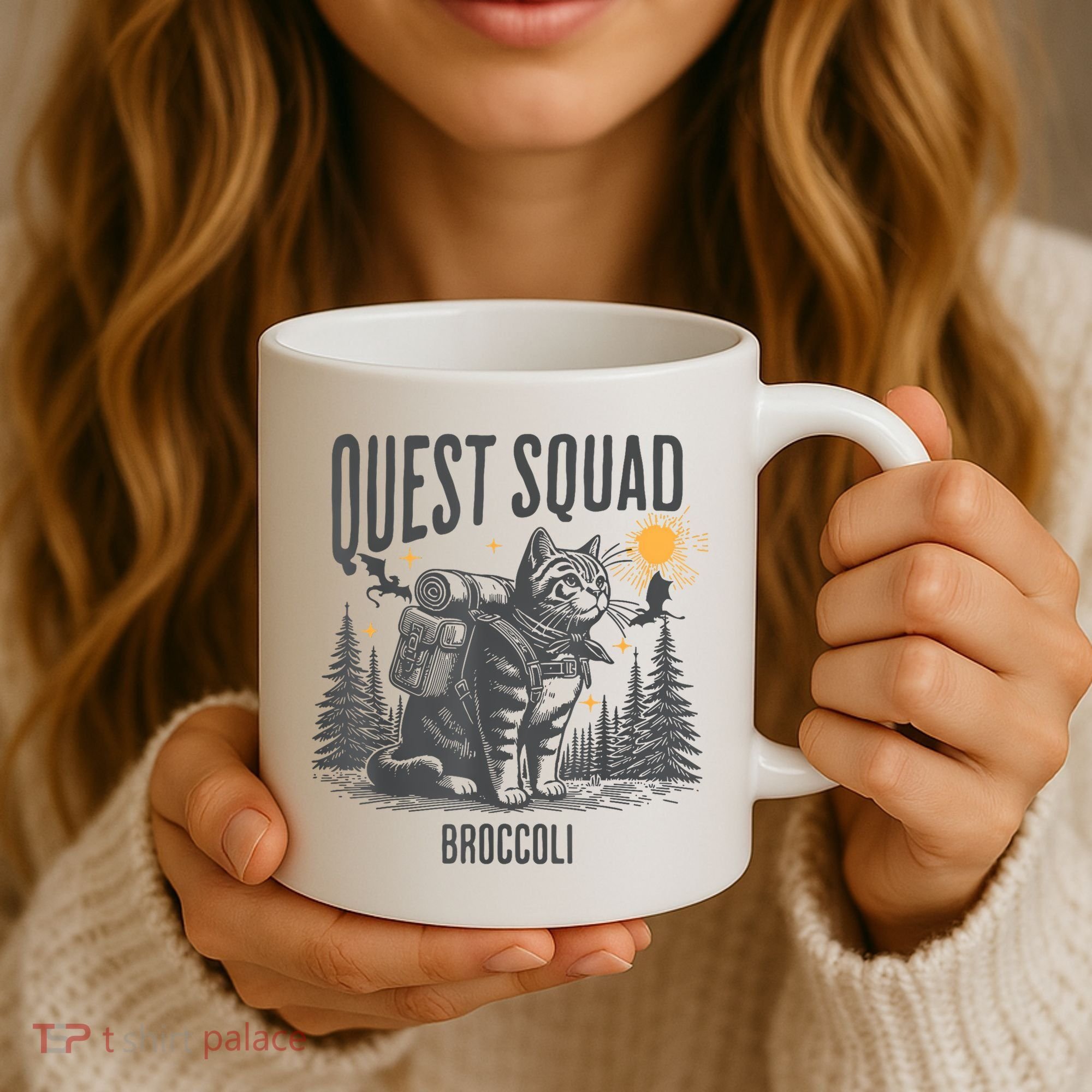 Quest Fantasy Squad Broccoli Funny Cat Coffee Mug