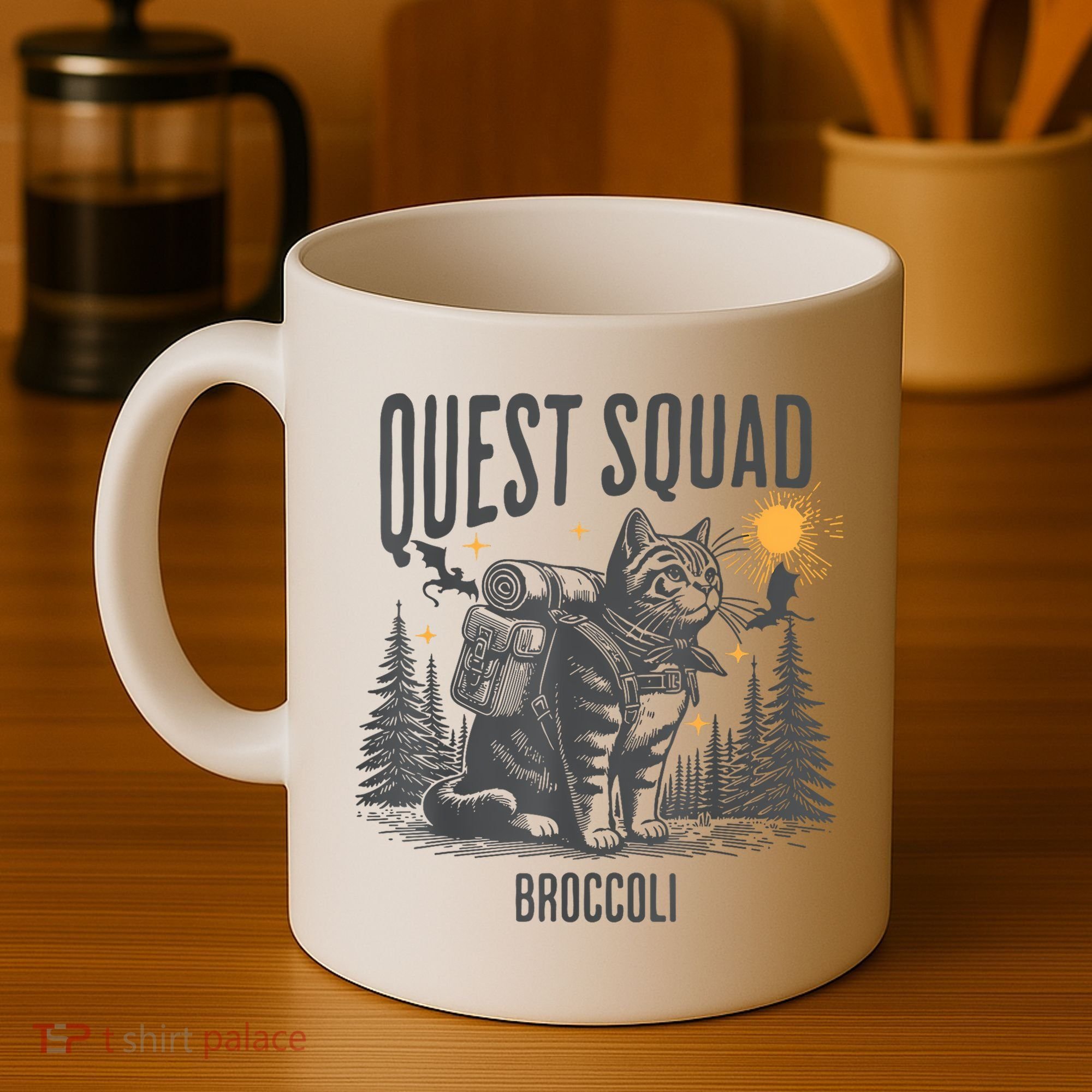 Quest Fantasy Squad Broccoli Funny Cat Coffee Mug