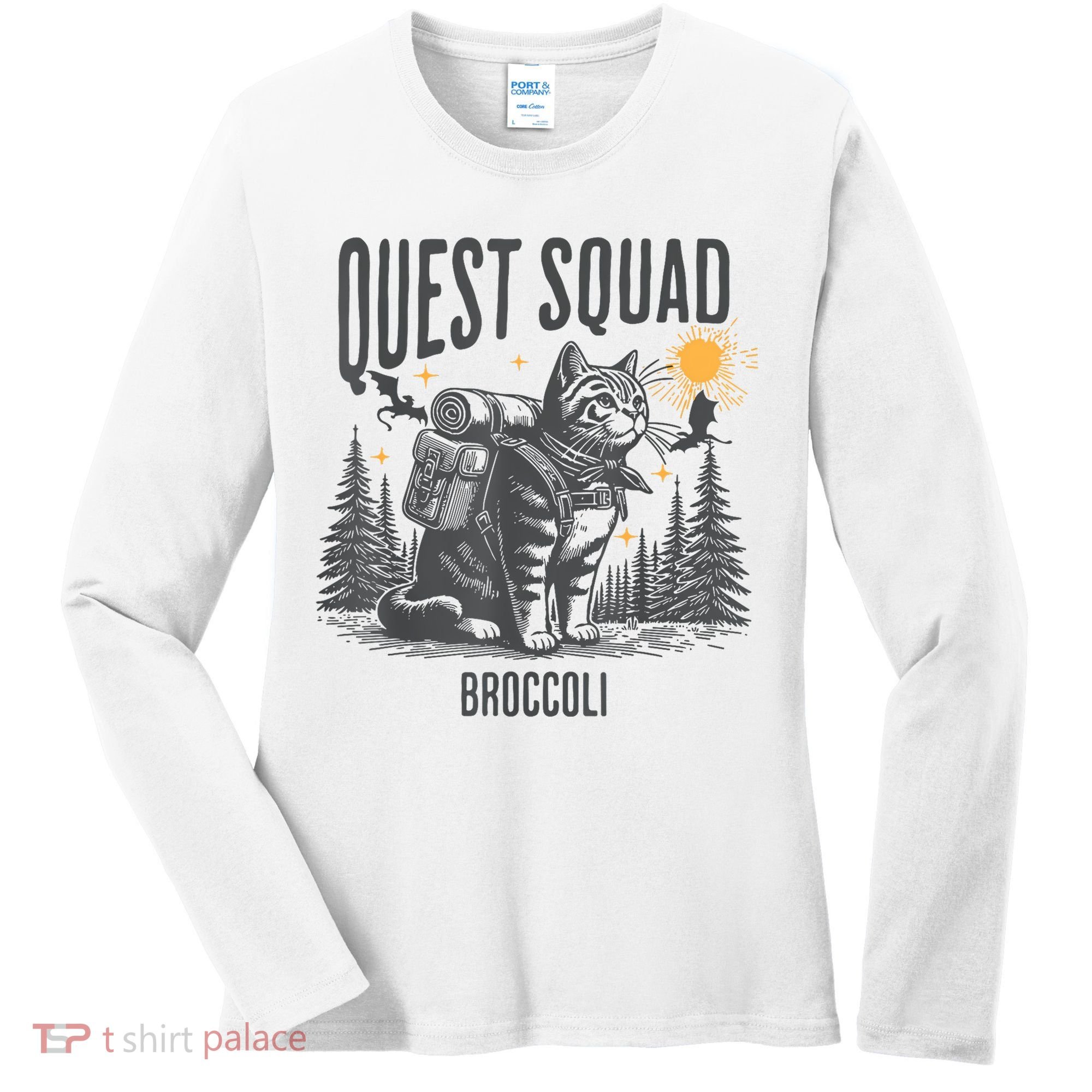 Quest Fantasy Squad Broccoli Funny Cat Women's Long Sleeve Shirt