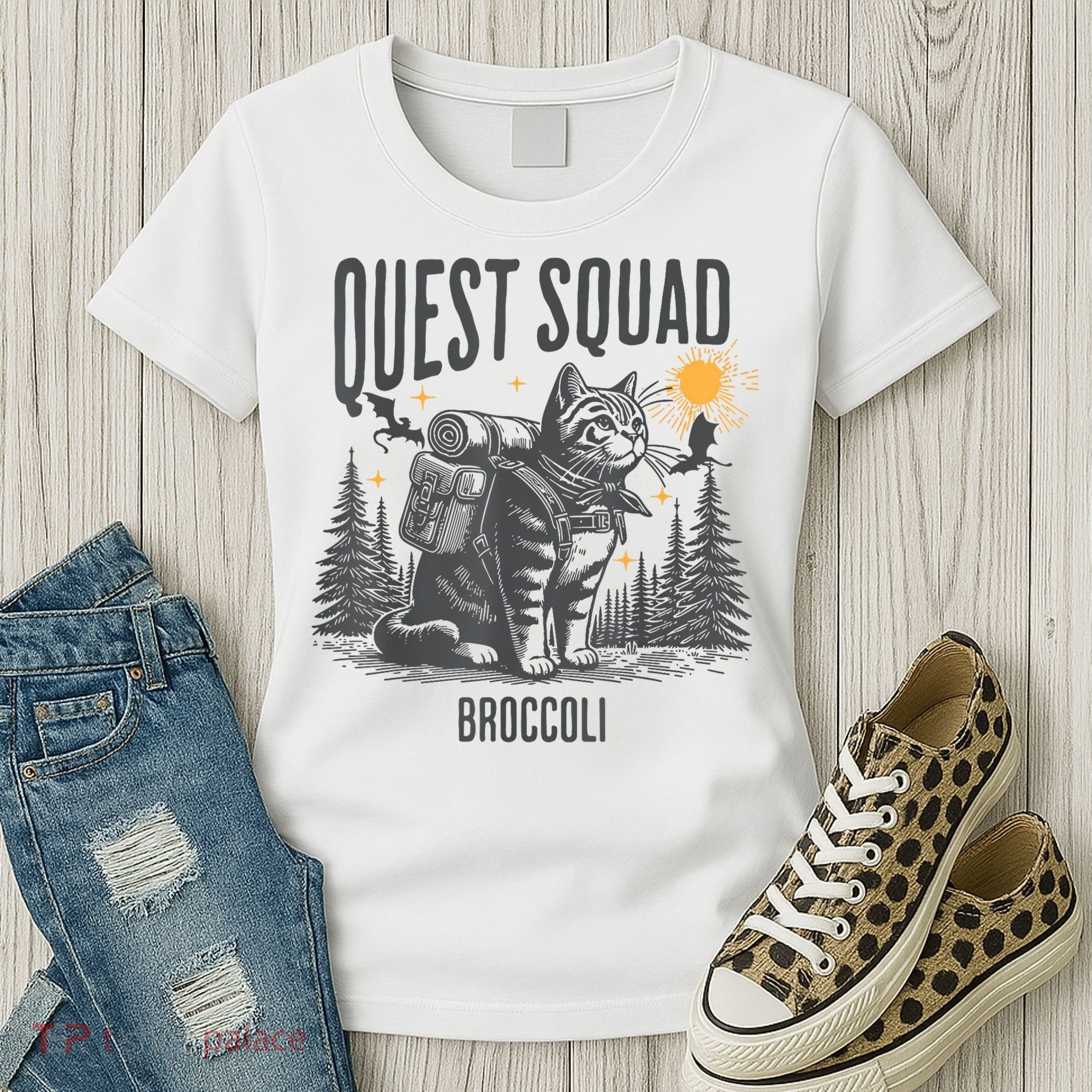 Quest Fantasy Squad Broccoli Funny Cat Women's T-Shirt