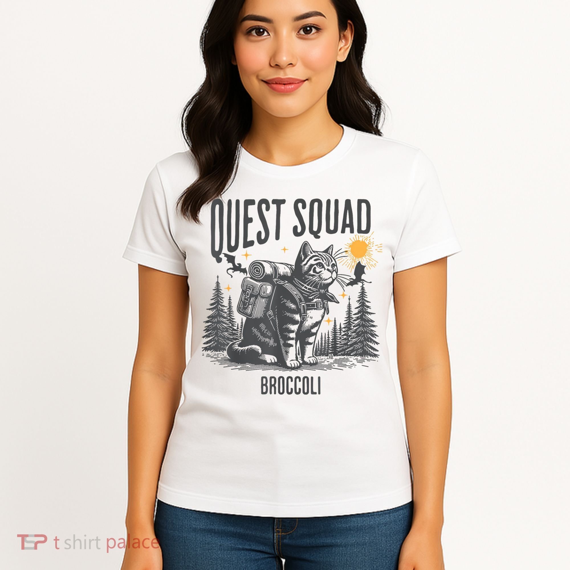 Quest Fantasy Squad Broccoli Funny Cat Women's T-Shirt