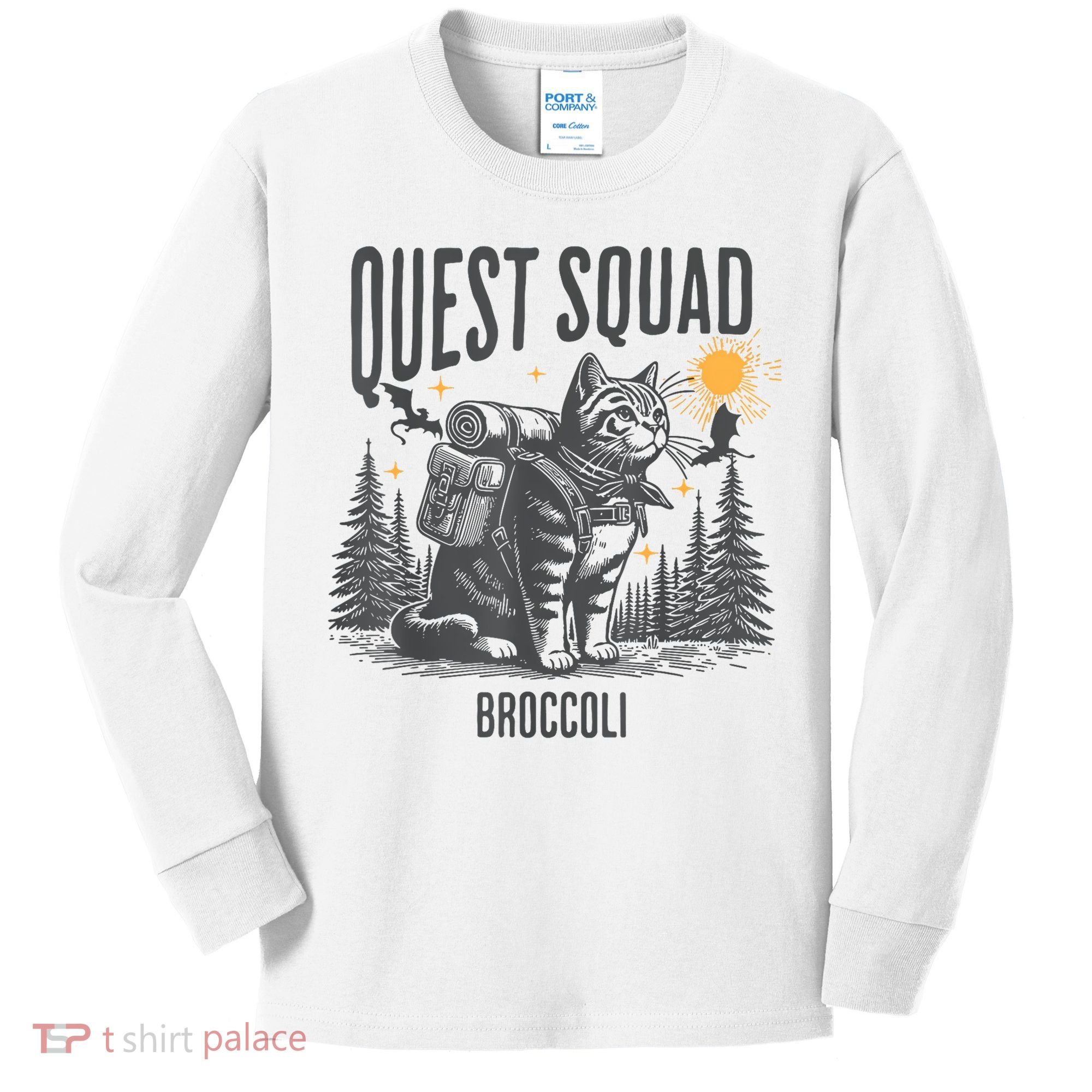 Quest Fantasy Squad Broccoli Funny Cat Kids Long Sleeve Shirt