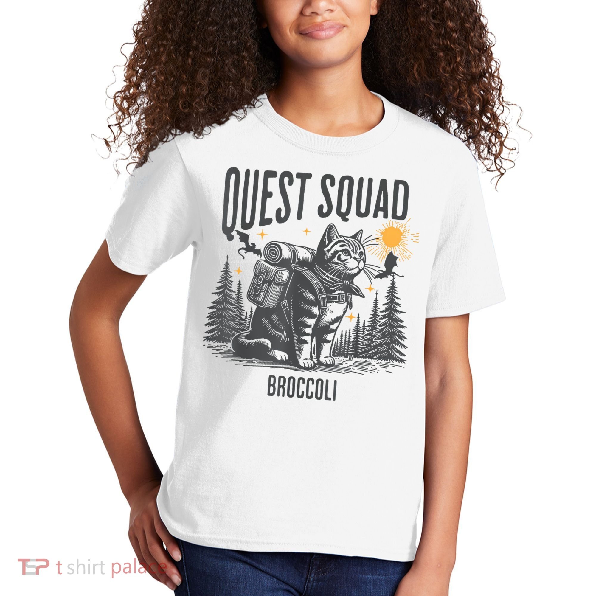 Quest Fantasy Squad Broccoli Funny Cat Kids T-Shirt