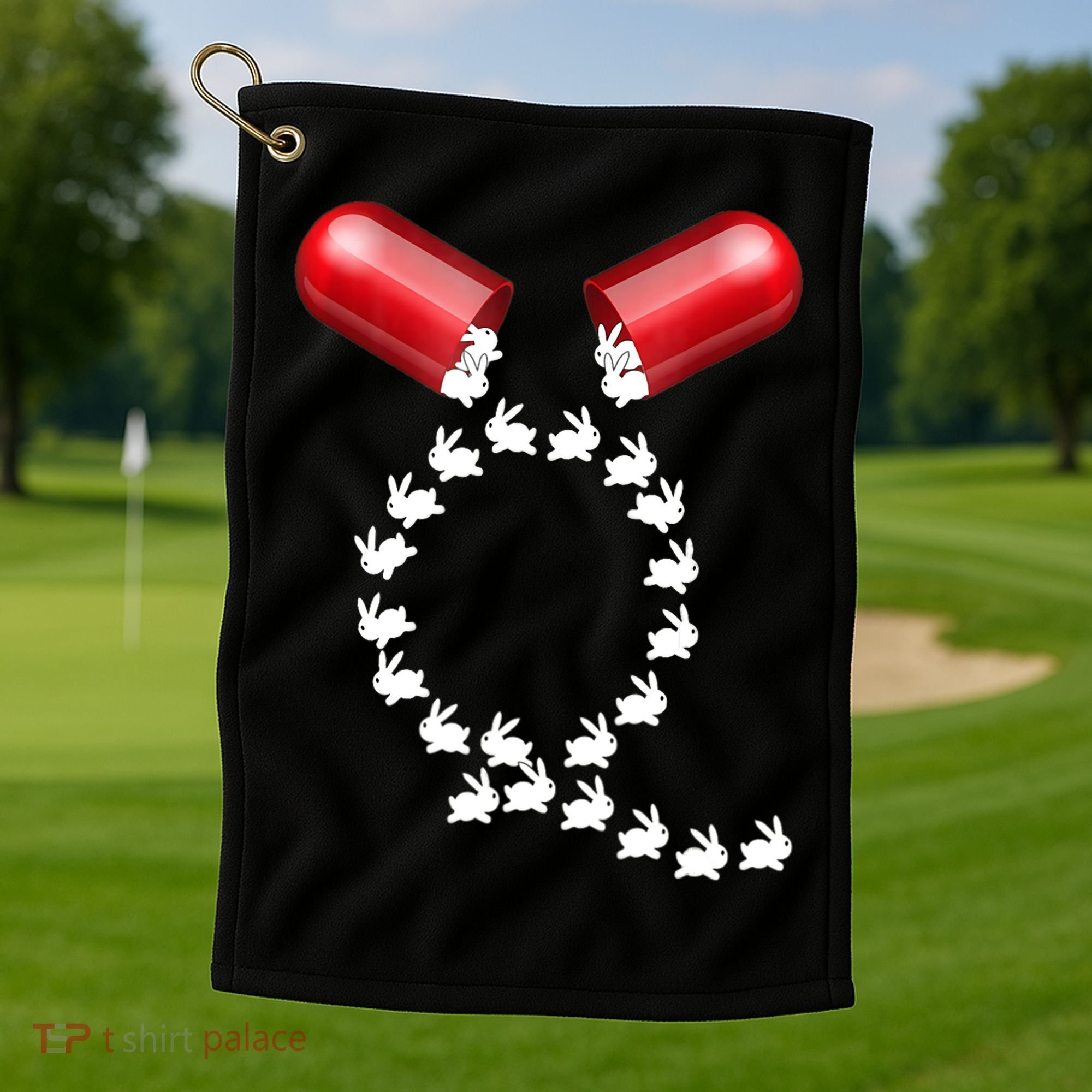 Qanon Follow The White Rabbit Red Pill Q Anon Pilled Golf Towel