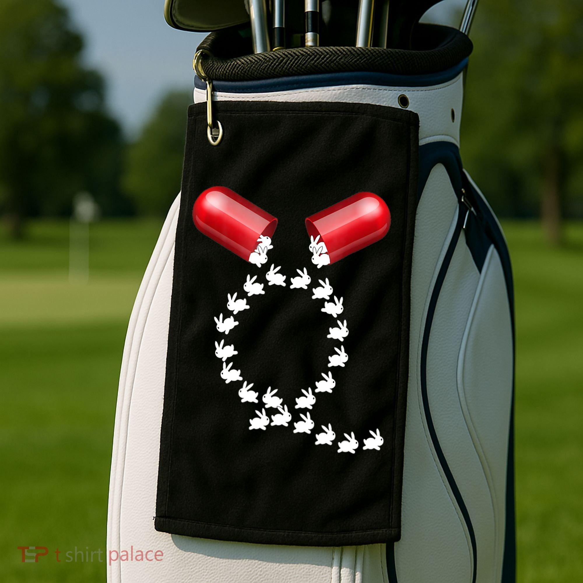 Qanon Follow The White Rabbit Red Pill Q Anon Pilled Golf Towel