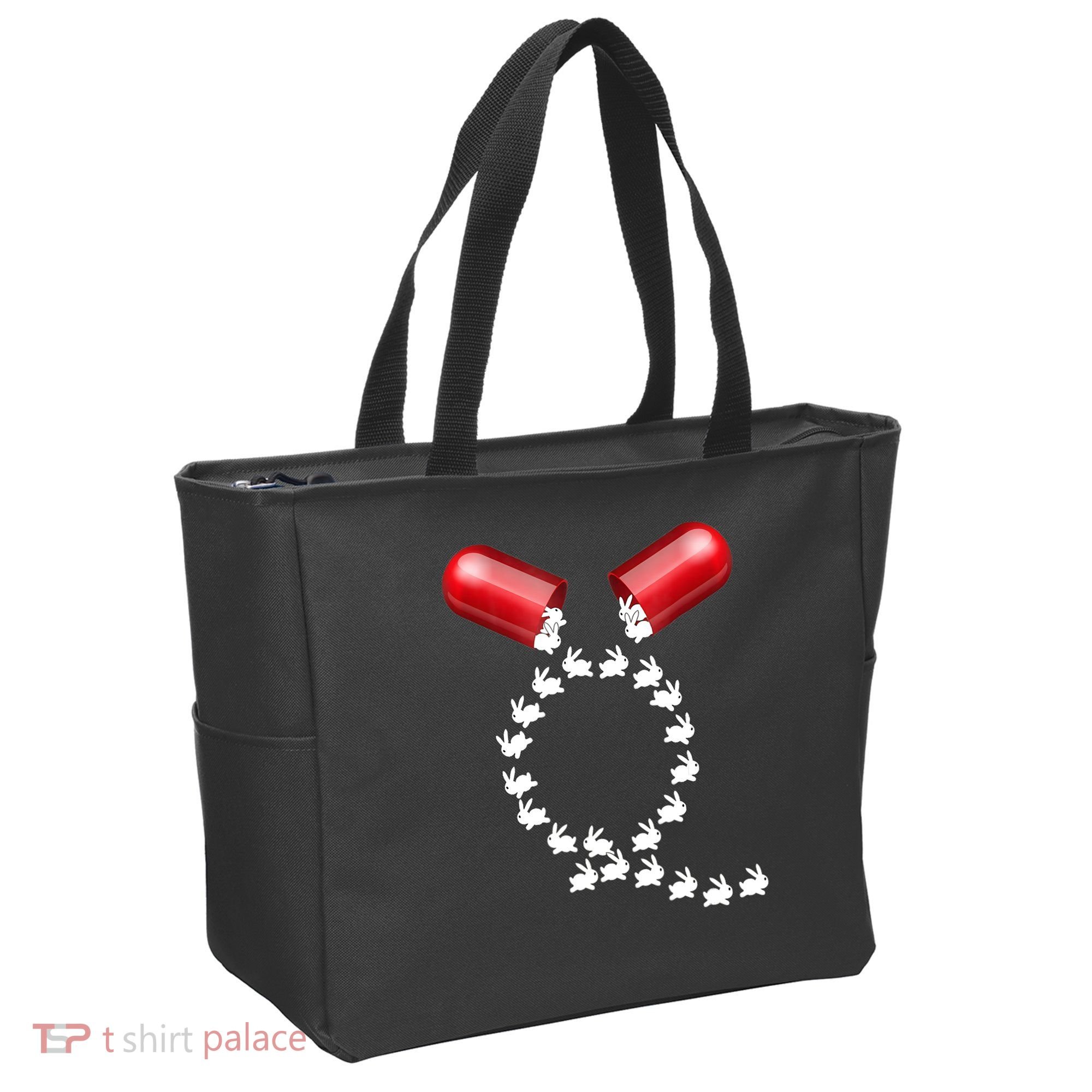 Qanon Follow The White Rabbit Red Pill Q Anon Pilled Tote Bag