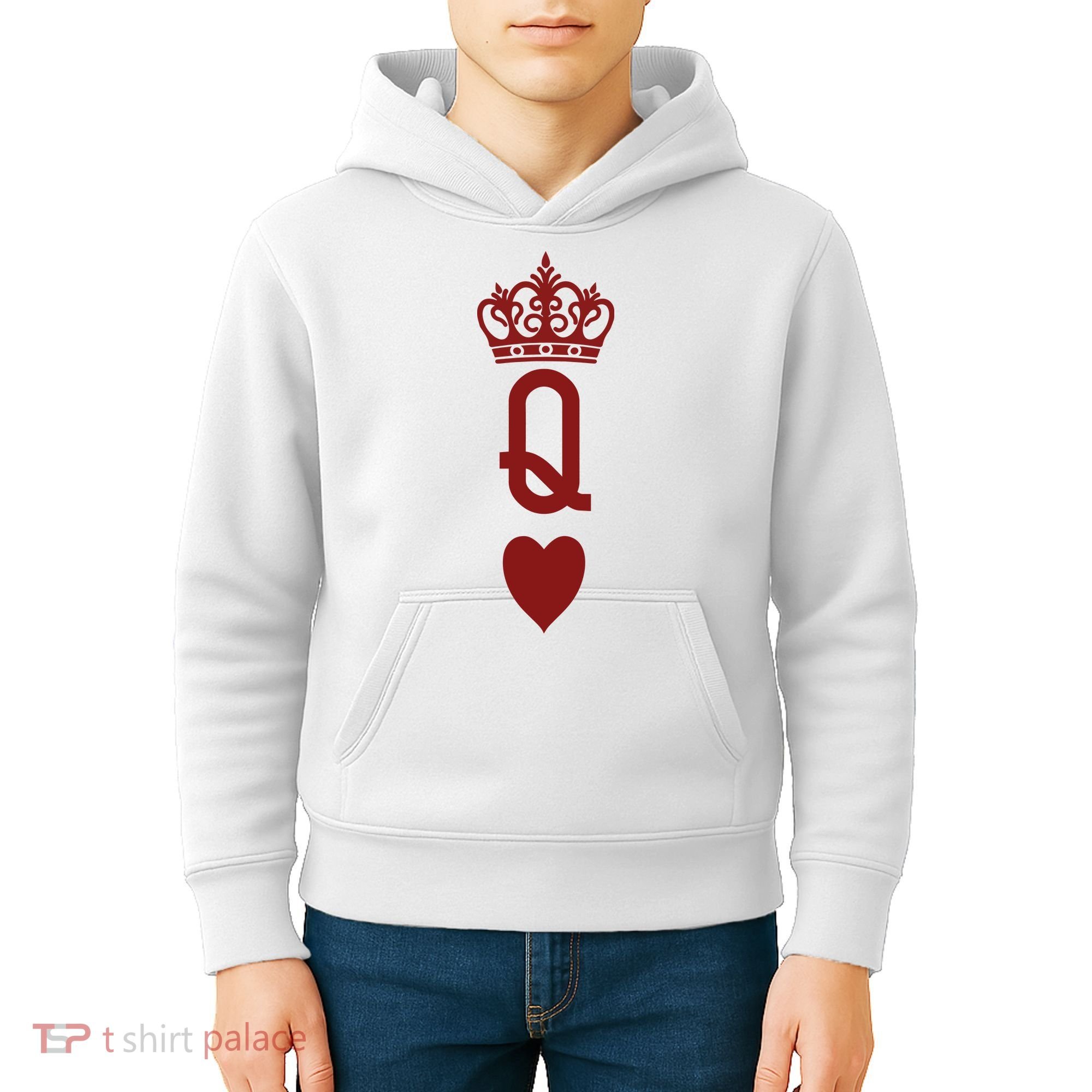Queen Heart Cool Playing Card Kids Hoodie