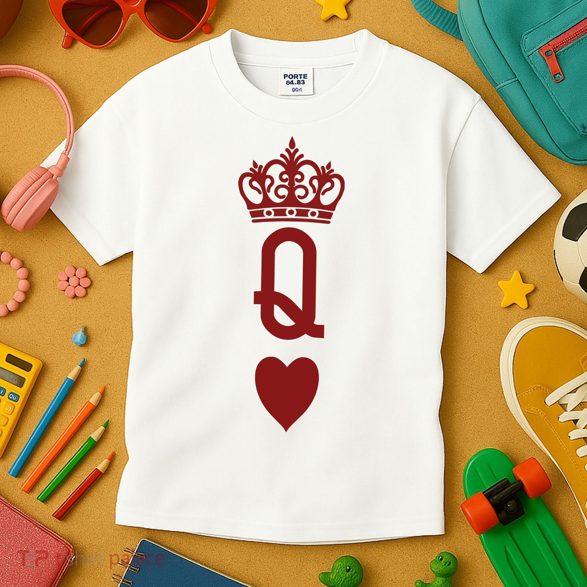 Queen Heart Cool Playing Card Kids T-Shirt