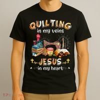 Quilting In My Veins Jesus In My Heart Funny Quilters T-Shirt thumb 3