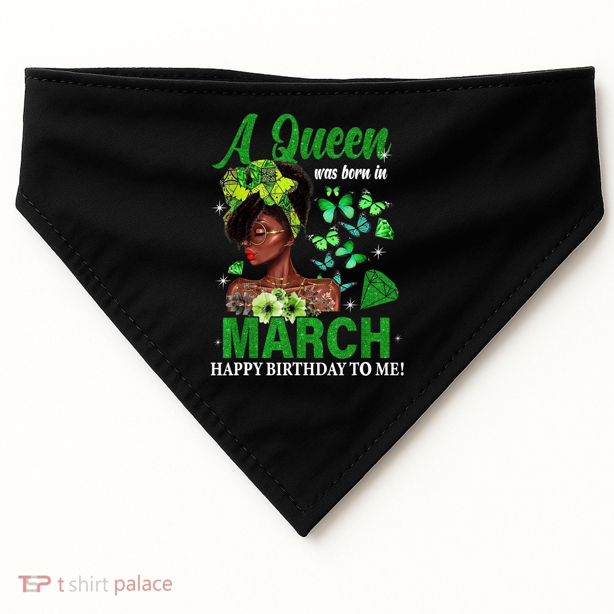 Queen March Birthday Black African American St Patricks day USA-Made Doggie Bandana