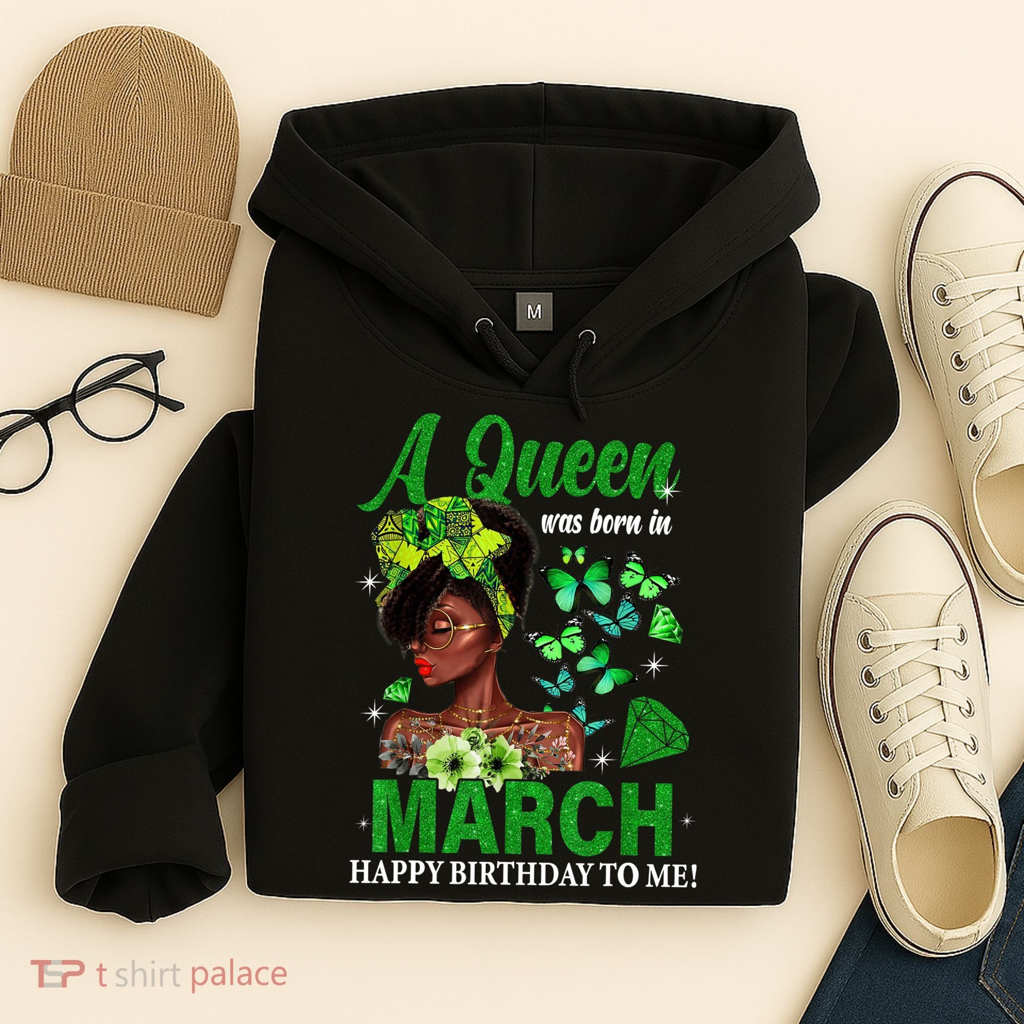 Queen March Birthday Black African American St Patricks day Hoodie
