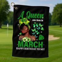 Queen March Birthday Black African American St Patricks day Golf Towel thumb 1