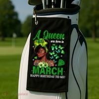 Queen March Birthday Black African American St Patricks day Golf Towel thumb 2