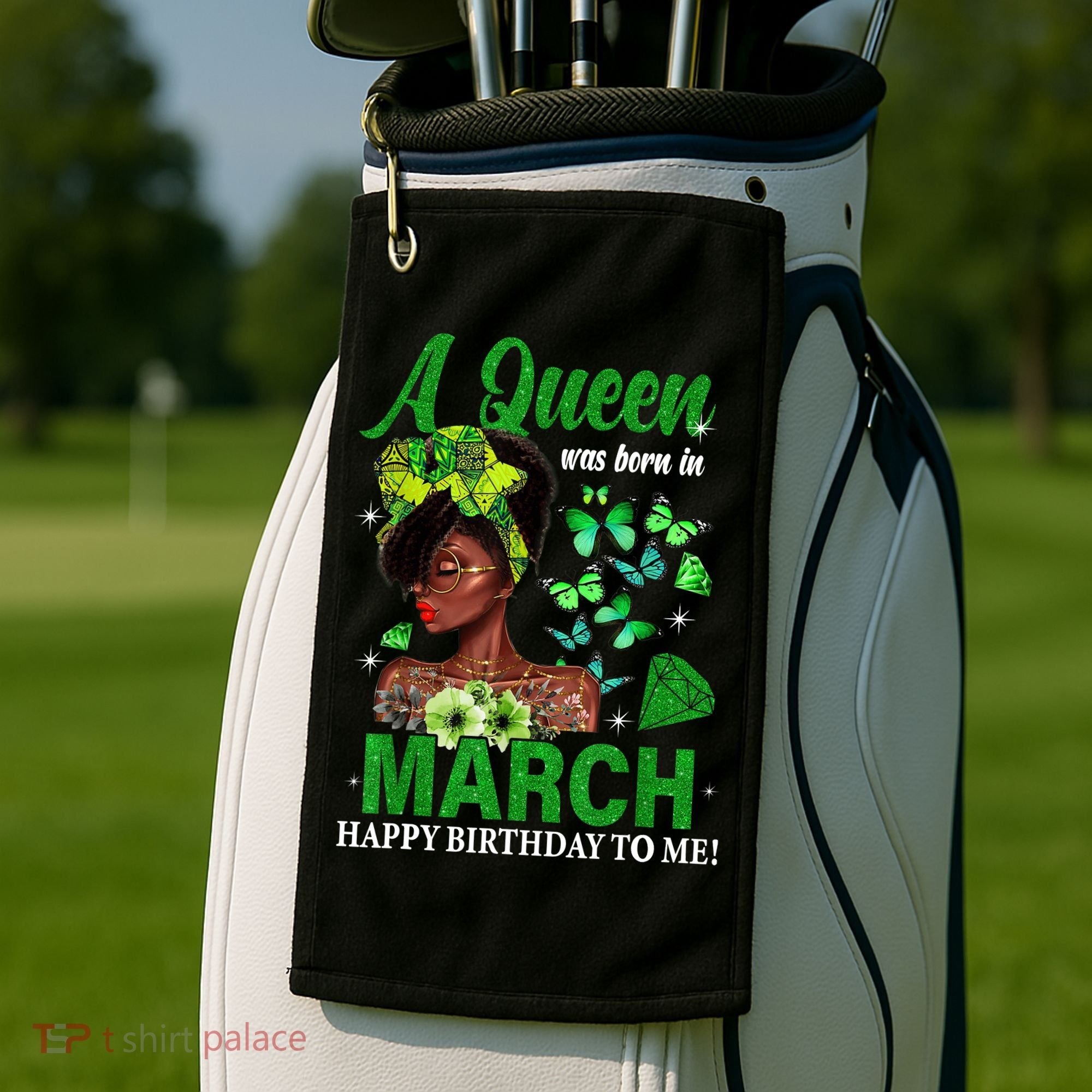 Queen March Birthday Black African American St Patricks day Golf Towel