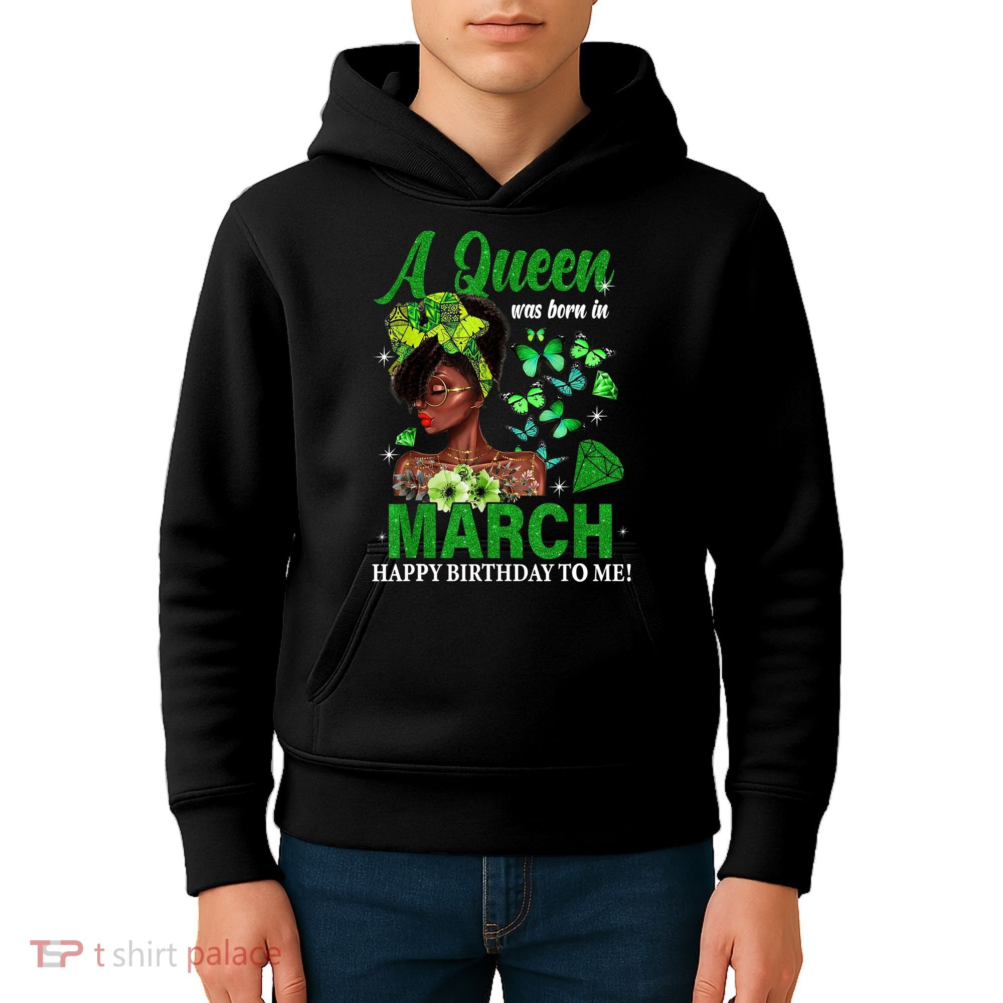 Queen March Birthday Black African American St Patricks day Kids Hoodie
