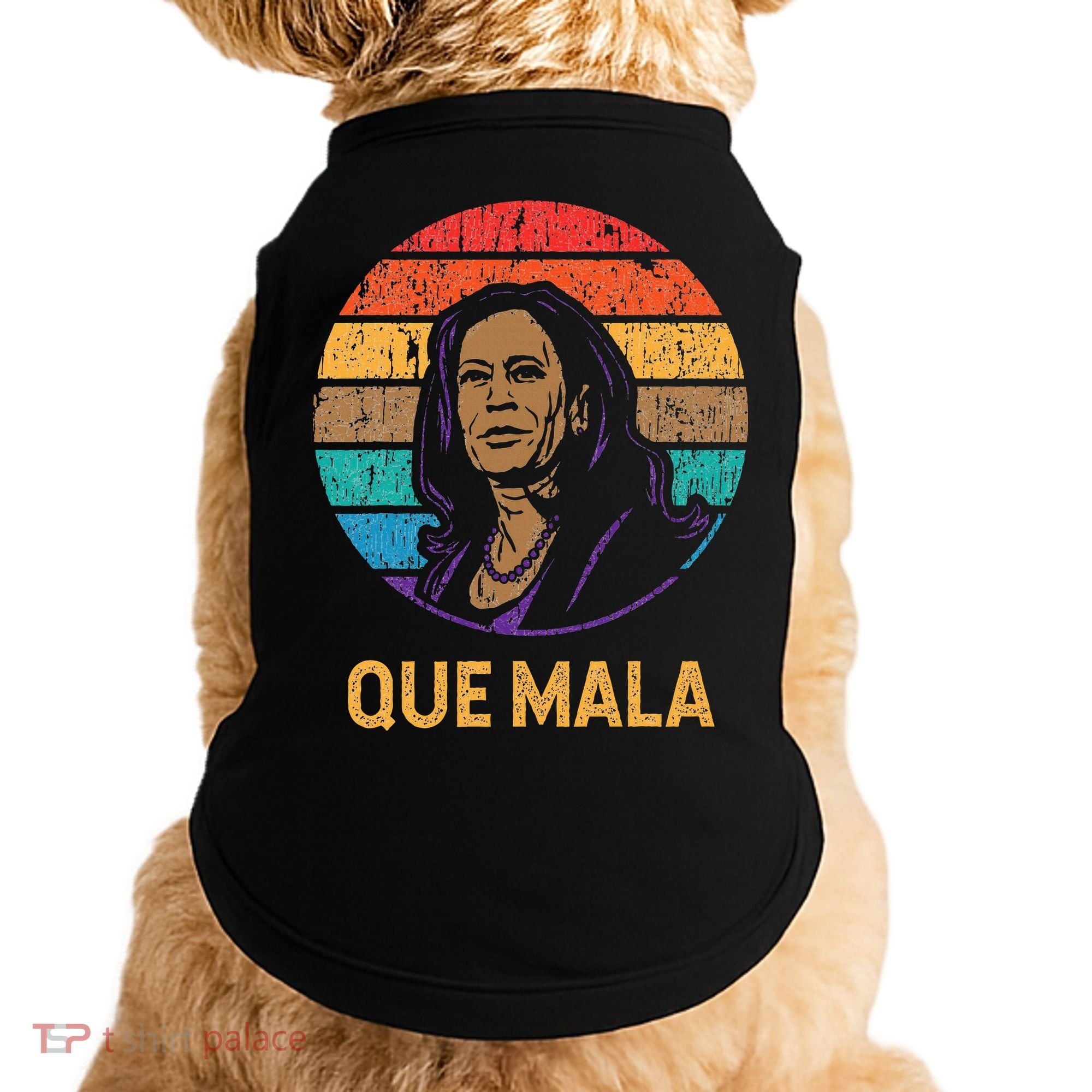 Que Mala Harris Retro Sunset Border Crisis Political Doggie Tank