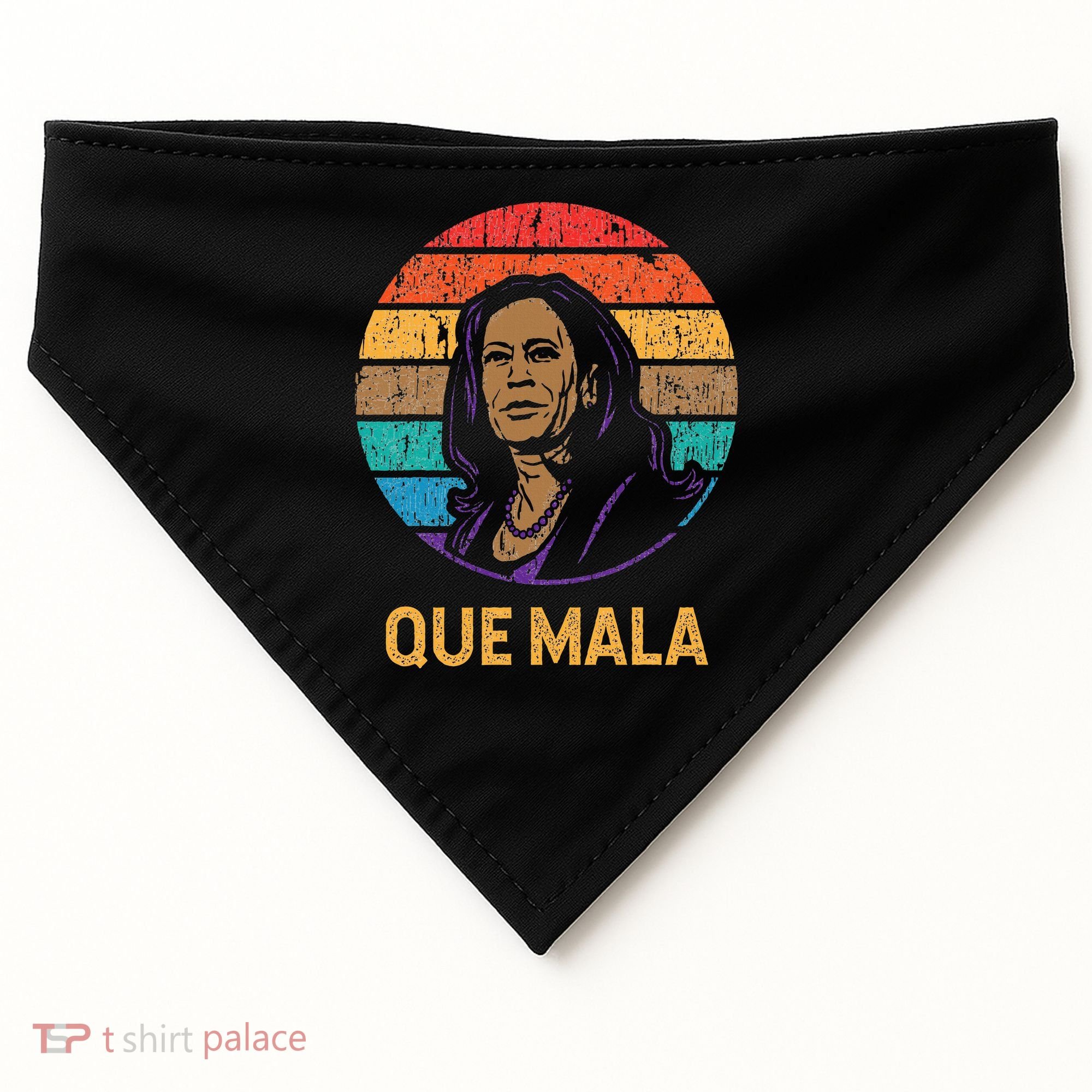 Que Mala Harris Retro Sunset Border Crisis Political USA-Made Doggie Bandana