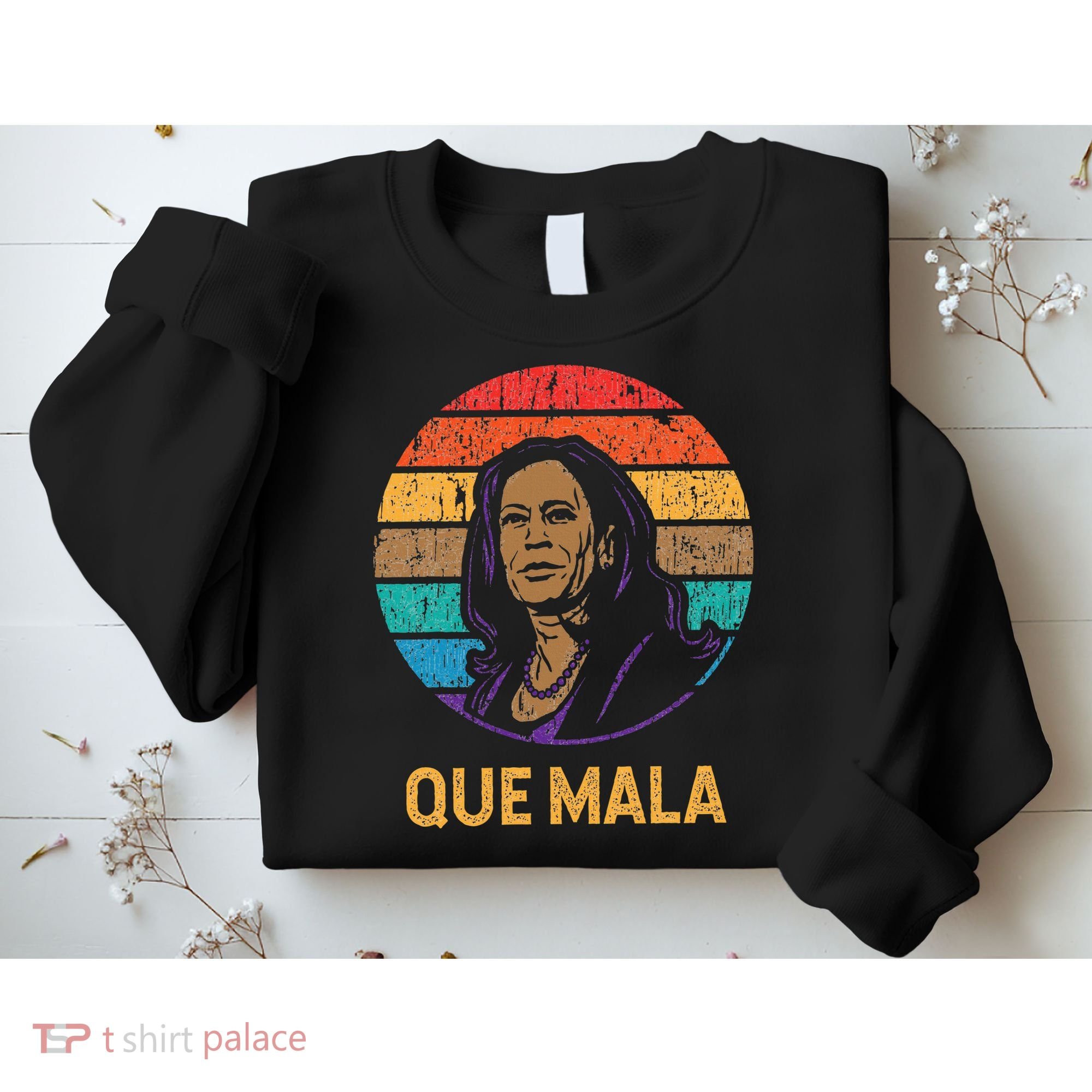 Que Mala Harris Retro Sunset Border Crisis Political Sweatshirt