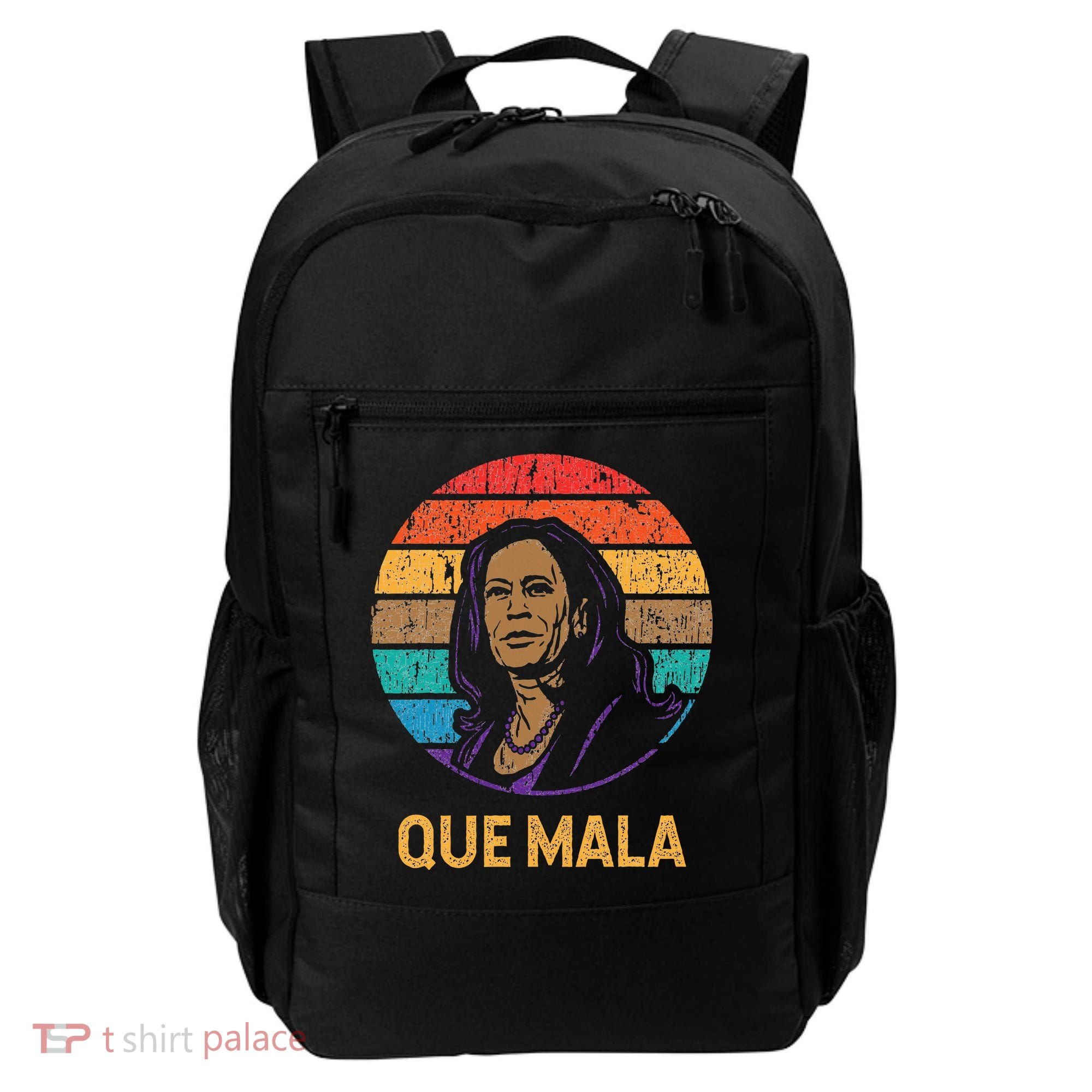 Que Mala Harris Retro Sunset Border Crisis Political Backpack