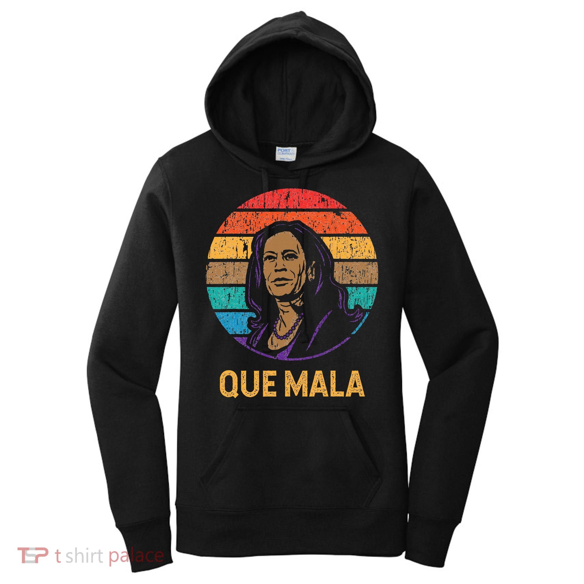 Que Mala Harris Retro Sunset Border Crisis Political Women's Hoodie